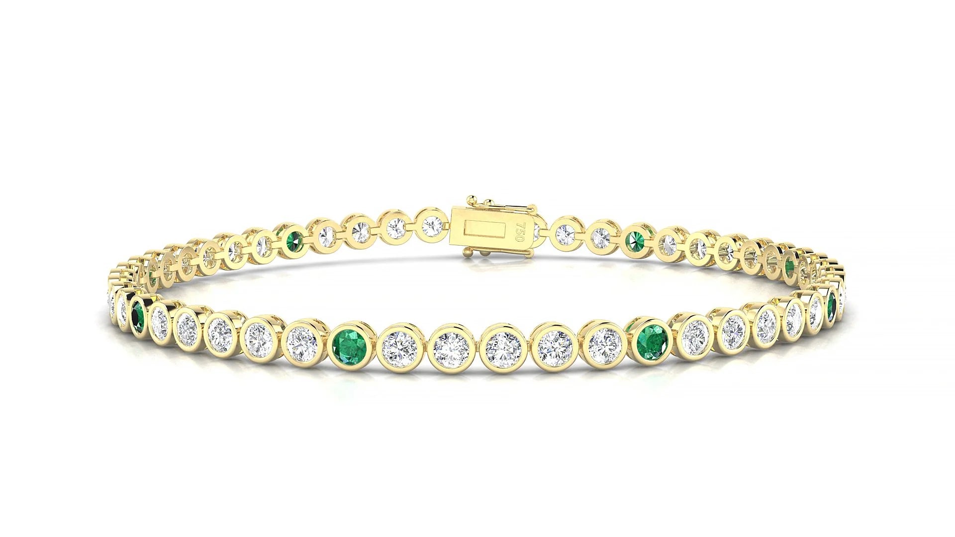 Avila 1-5 | 18k Yellow Gold 2.5 mm Round Natural Emerald & Diamond Tennis Bracelet