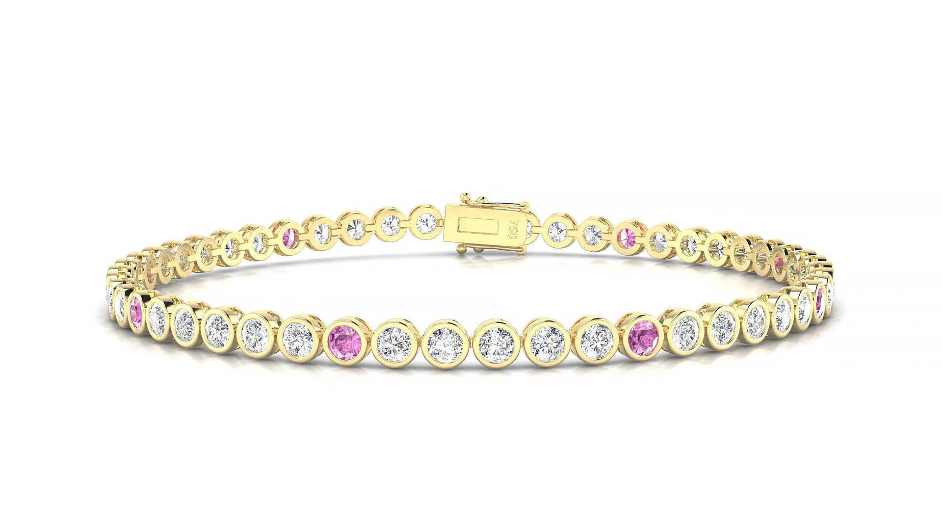 Avila 1-5 | 18k Yellow Gold 2.5 mm Round Natural Pink Sapphire & Diamond 18 cm Tennis Bracelet