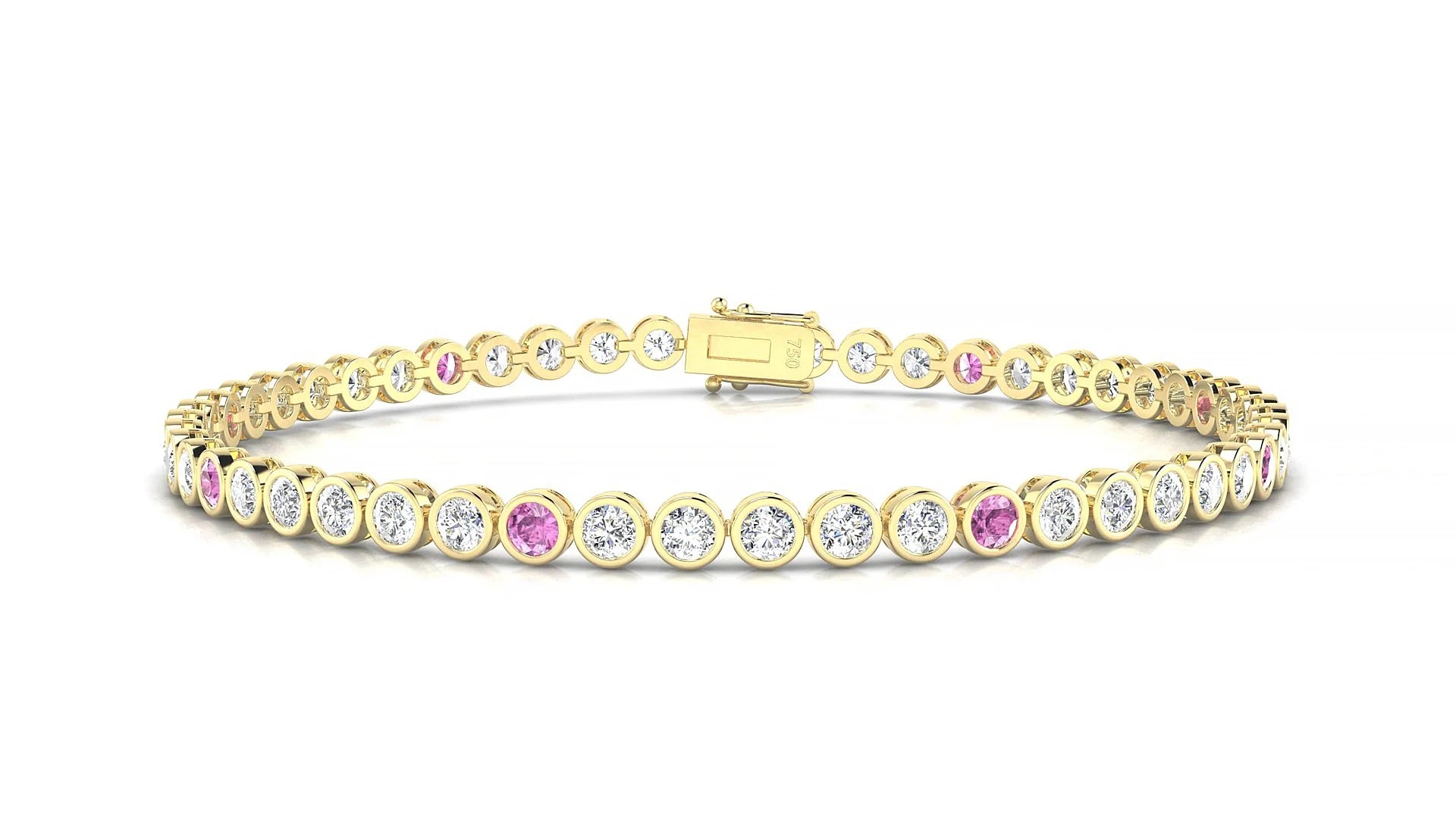 Avila 1-5 | 18k Yellow Gold 2.5 mm Round Natural Pink Sapphire & Diamond Tennis Bracelet