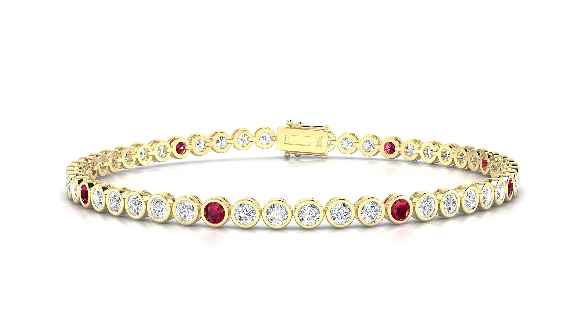Avila 1-5 | 18k Yellow Gold 2.5 mm Round Natural Ruby & Diamond 15 cm Tennis Bracelet