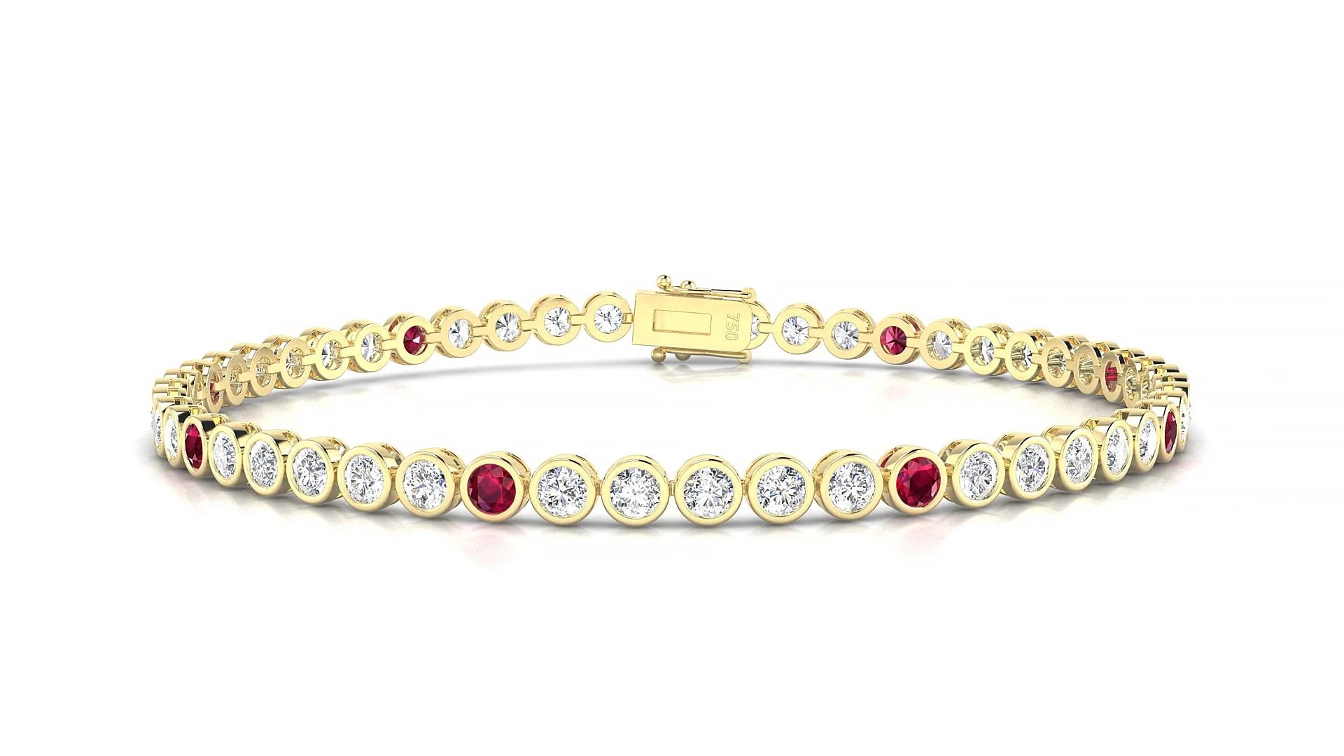 Avila 1-5 | 18k Yellow Gold 2.5 mm Round Natural Ruby & Diamond Tennis Bracelet