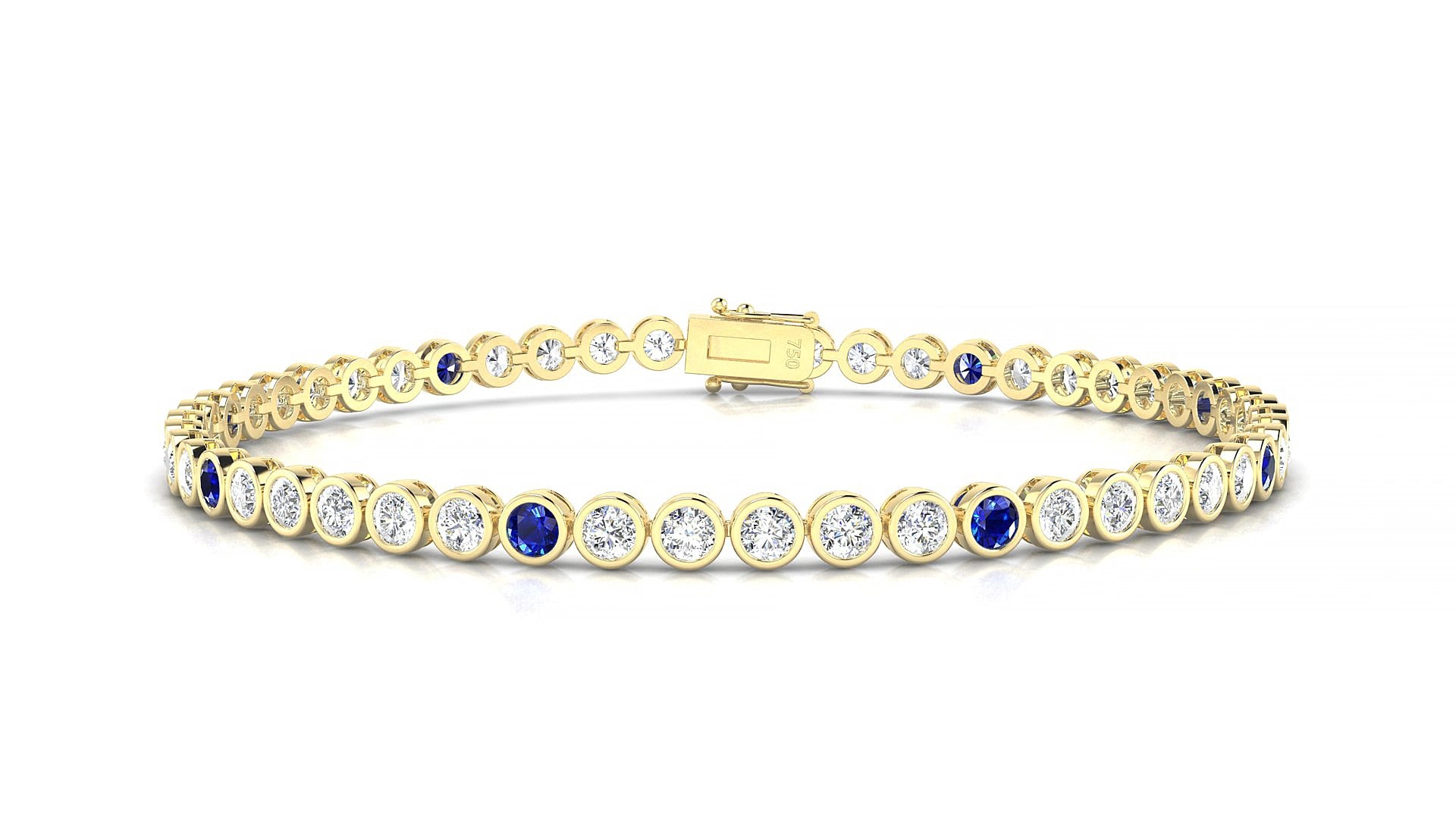 Avila 1-5 | 18k Yellow Gold 2.5 mm Round Natural Sapphire & Diamond 15 cm Tennis Bracelet