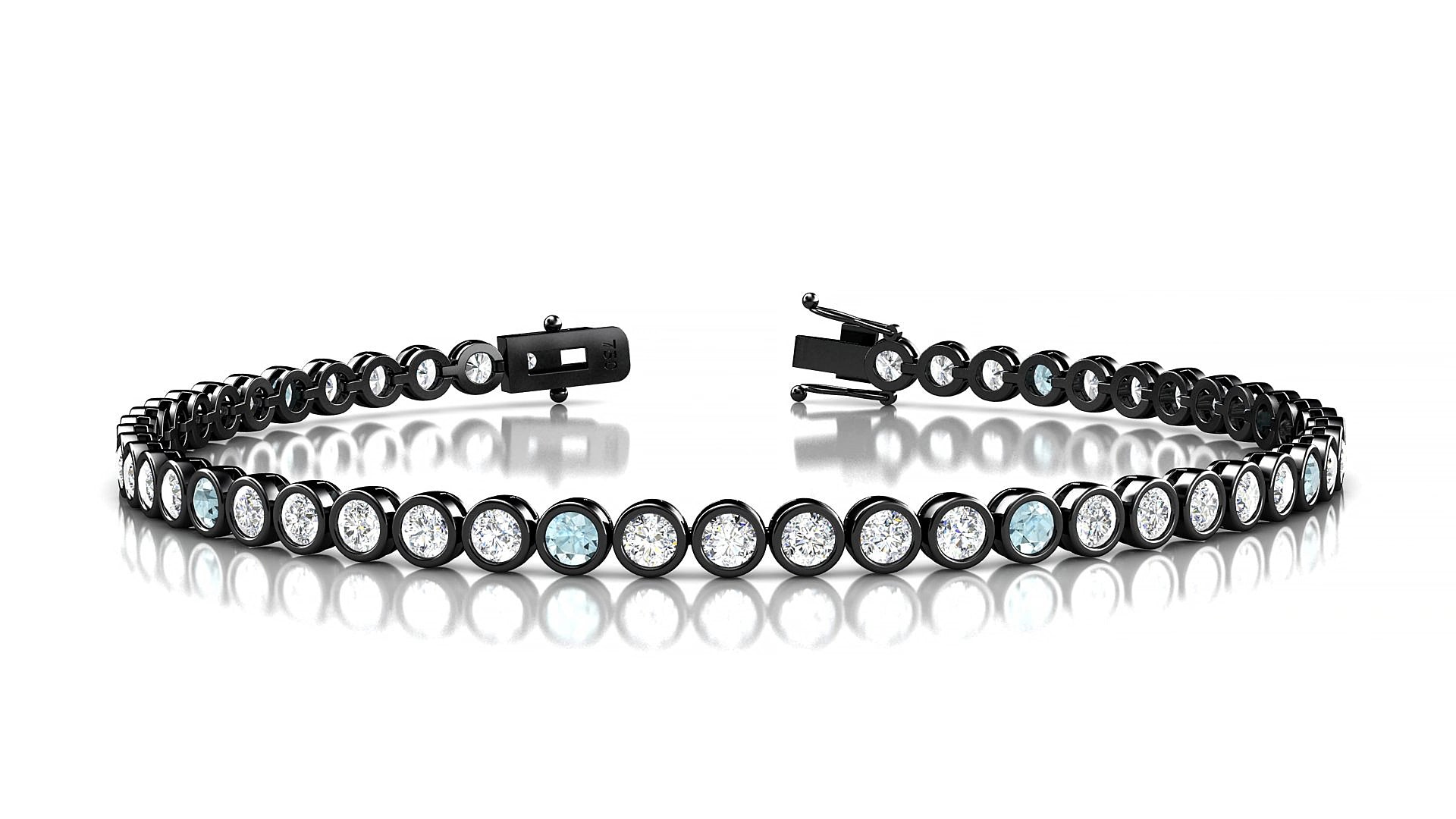 Avila 1-5 | 18k Black Gold 2.5 mm Round Natural Aquamarine & Diamond 17 cm Tennis Bracelet