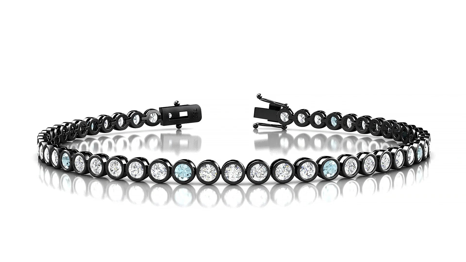 Avila 1-5 | 18k Black Gold 2.5 mm Round Natural Aquamarine & Diamond Tennis Bracelet
