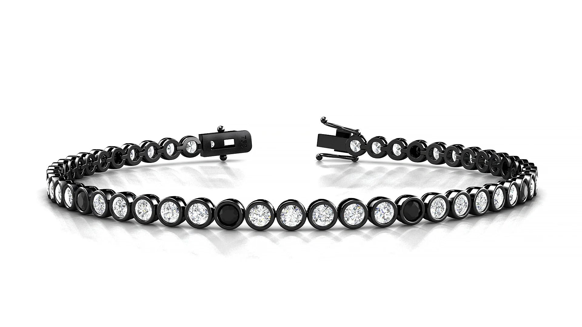 Avila 1-5 | 18k Black Gold 2.5 mm Round Natural Black Diamond & Diamond Tennis Bracelet