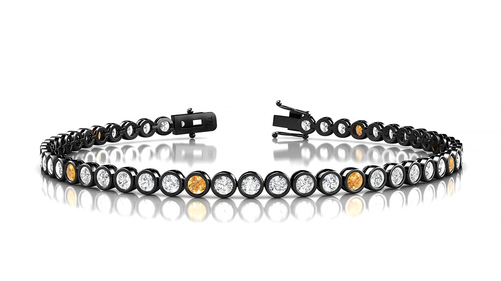 Avila 1-5 | 18k Black Gold 2.5 mm Round Natural Citrine & Diamond 18 cm Tennis Bracelet