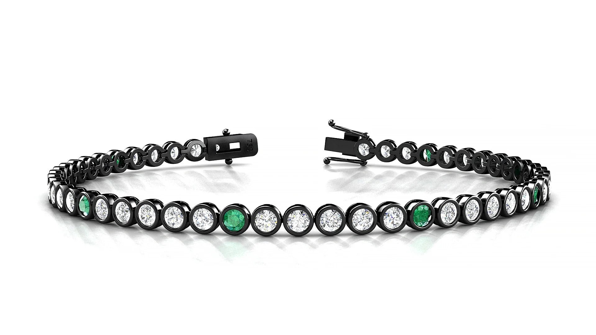 Avila 1-5 | 18k Black Gold 2.5 mm Round Natural Emerald & Diamond Tennis Bracelet