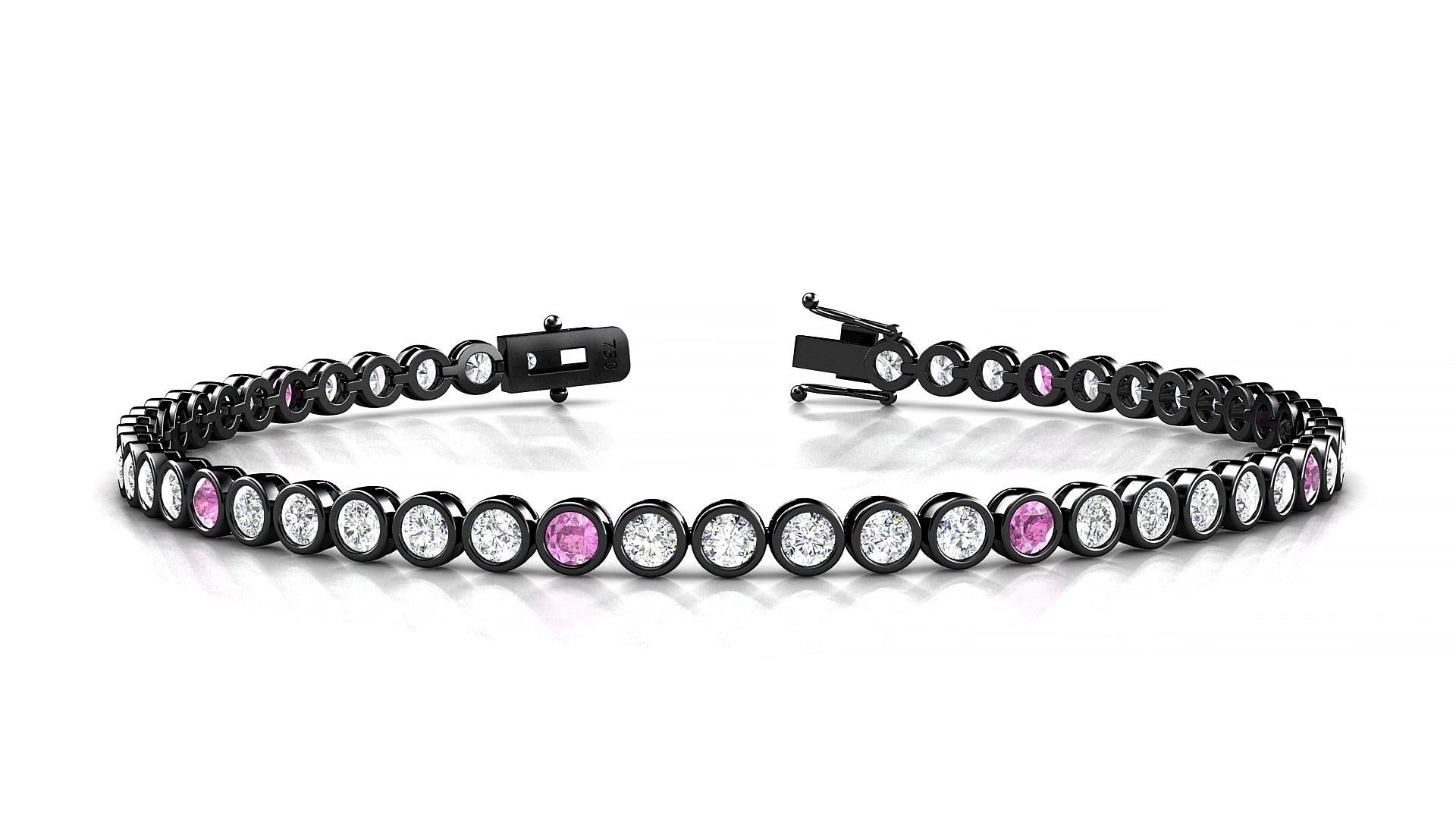 Avila 1-5 | 18k Black Gold 2.5 mm Round Natural Pink Sapphire & Diamond 19 cm Tennis Bracelet