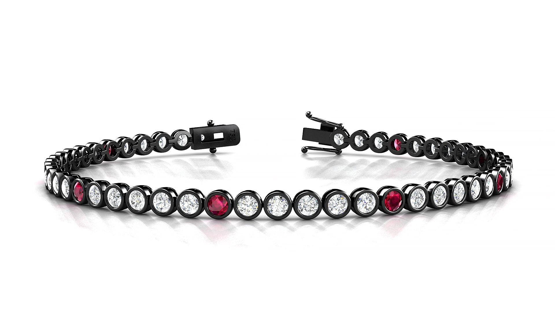 Avila 1-5 | 18k Black Gold 2.5 mm Round Natural Ruby & Diamond 18 cm Tennis Bracelet