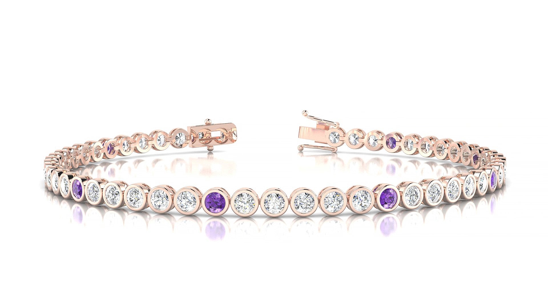 Avila 1-5 | 18k Rose Gold 2.5 mm Round Natural Amethyst & Diamond 19 cm Tennis Bracelet
