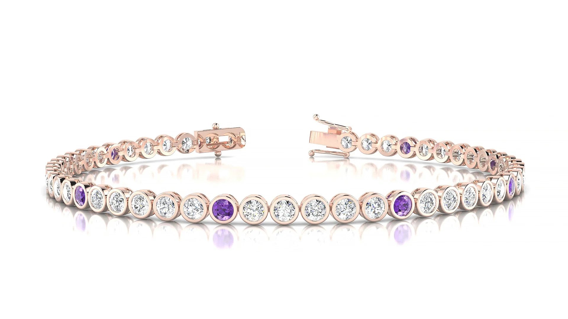 Avila 1-5 | 18k Rose Gold 2.5 mm Round Natural Amethyst & Diamond Tennis Bracelet