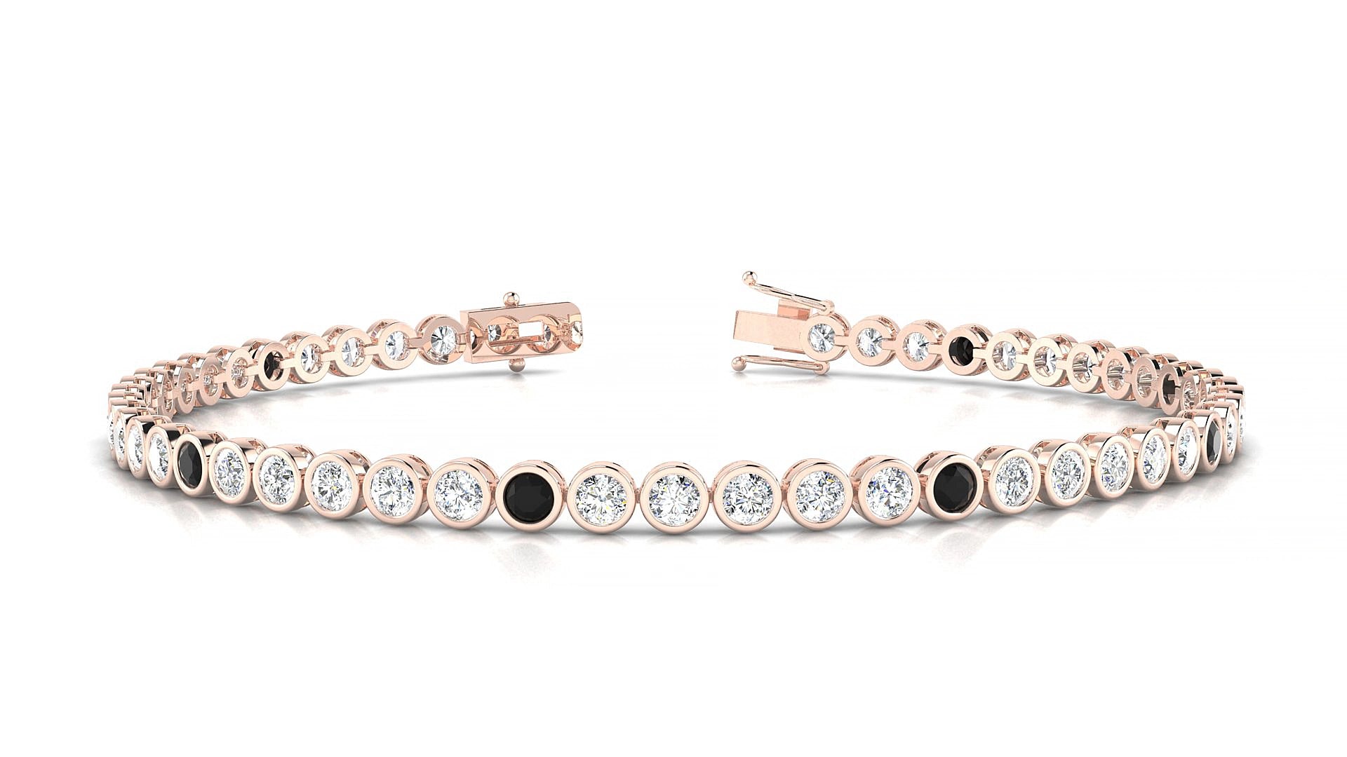 Avila 1-5 | 18k Rose Gold 2.5 mm Round Natural Black Diamond & Diamond 15 cm Tennis Bracelet