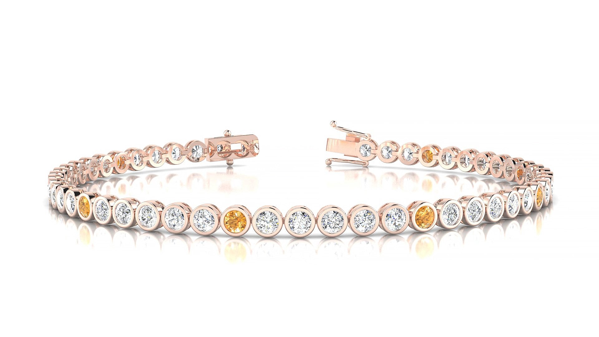 Avila 1-5 | 18k Rose Gold 2.5 mm Round Natural Citrine & Diamond 17 cm Tennis Bracelet