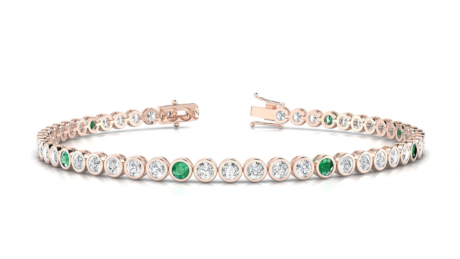 Avila 1-5 | 18k Rose Gold 2.5 mm Round Natural Emerald & Diamond 20 cm Tennis Bracelet