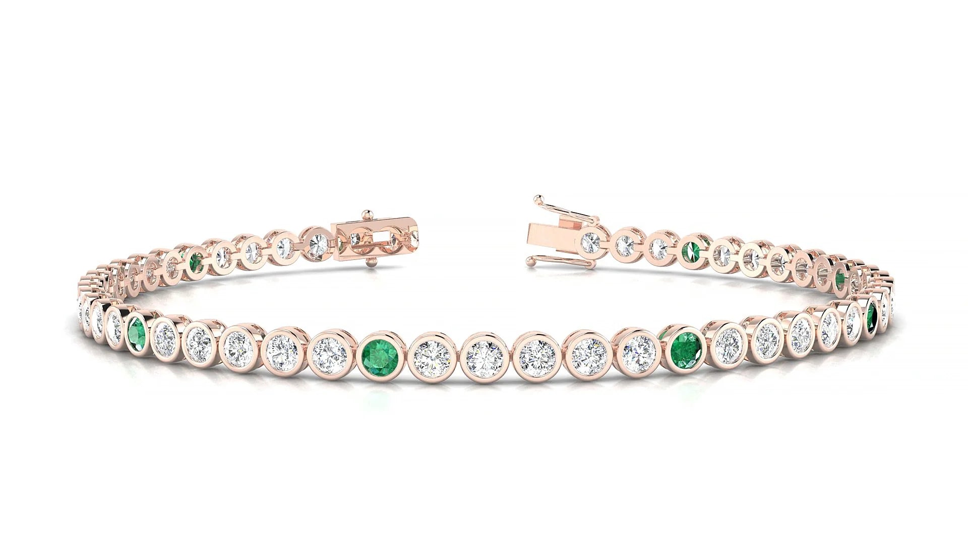 Avila 1-5 | 18k Rose Gold 2.5 mm Round Natural Emerald & Diamond Tennis Bracelet