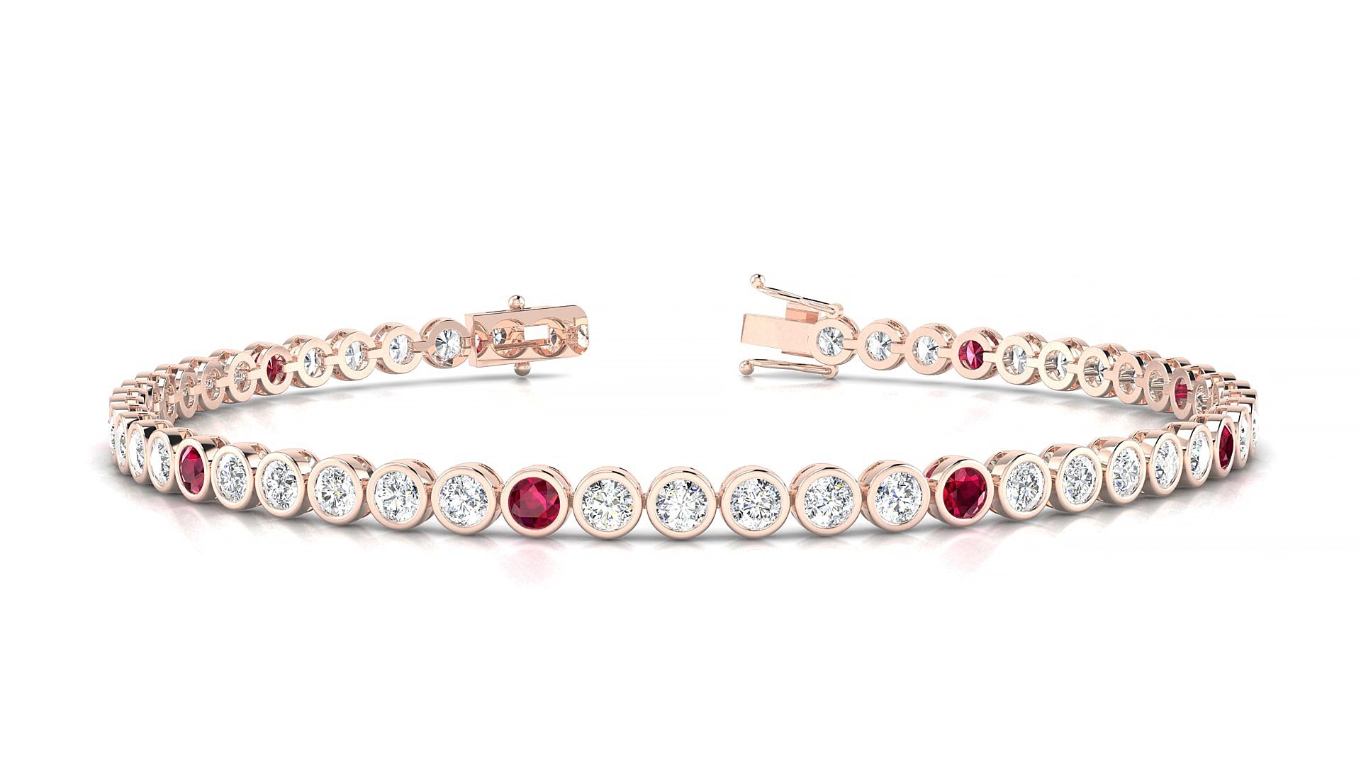 Avila 1-5 | 18k Rose Gold 2.5 mm Round Natural Ruby & Diamond 15 cm Tennis Bracelet