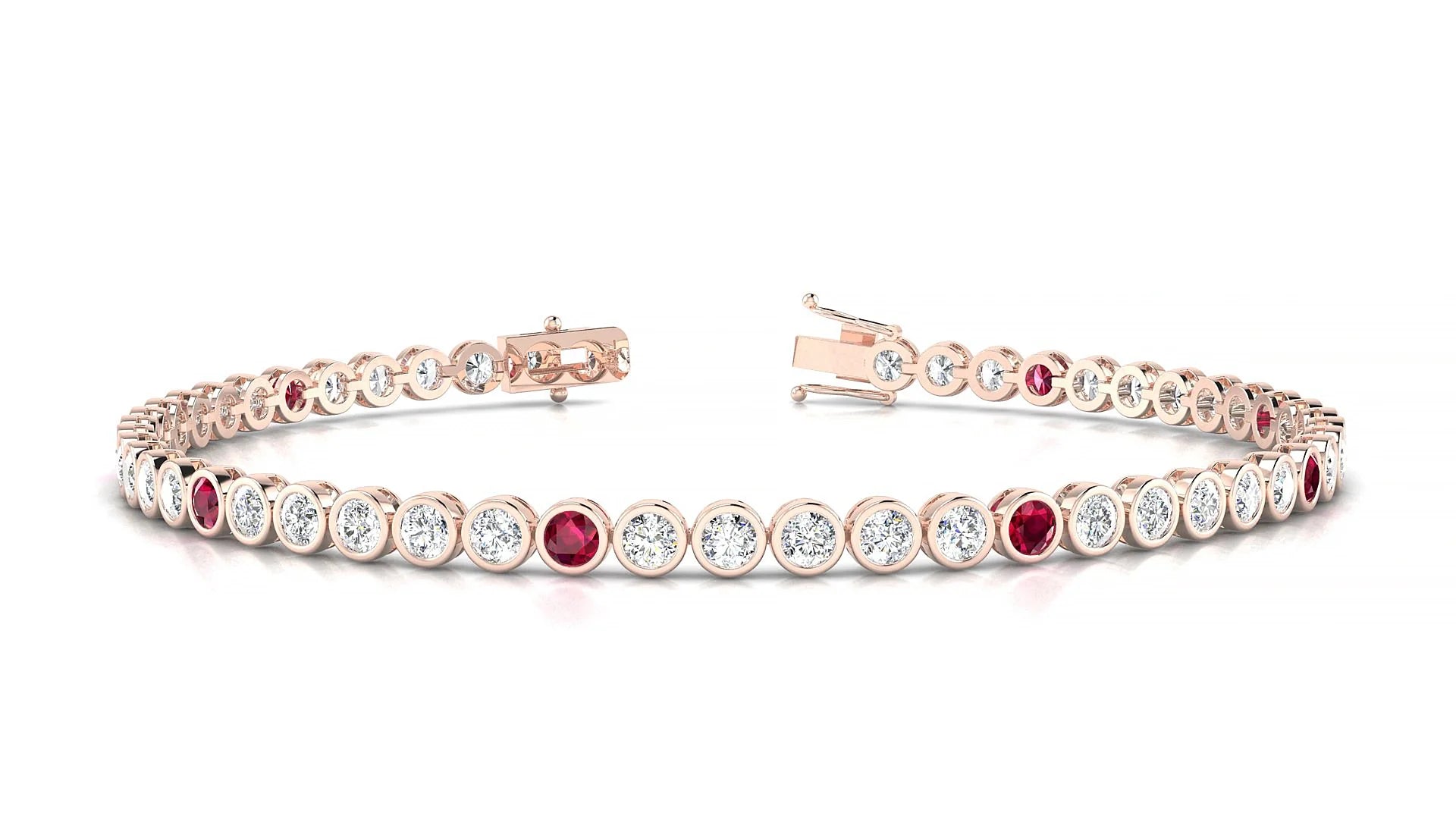 Avila 1-5 | 18k Rose Gold 2.5 mm Round Natural Ruby & Diamond Tennis Bracelet
