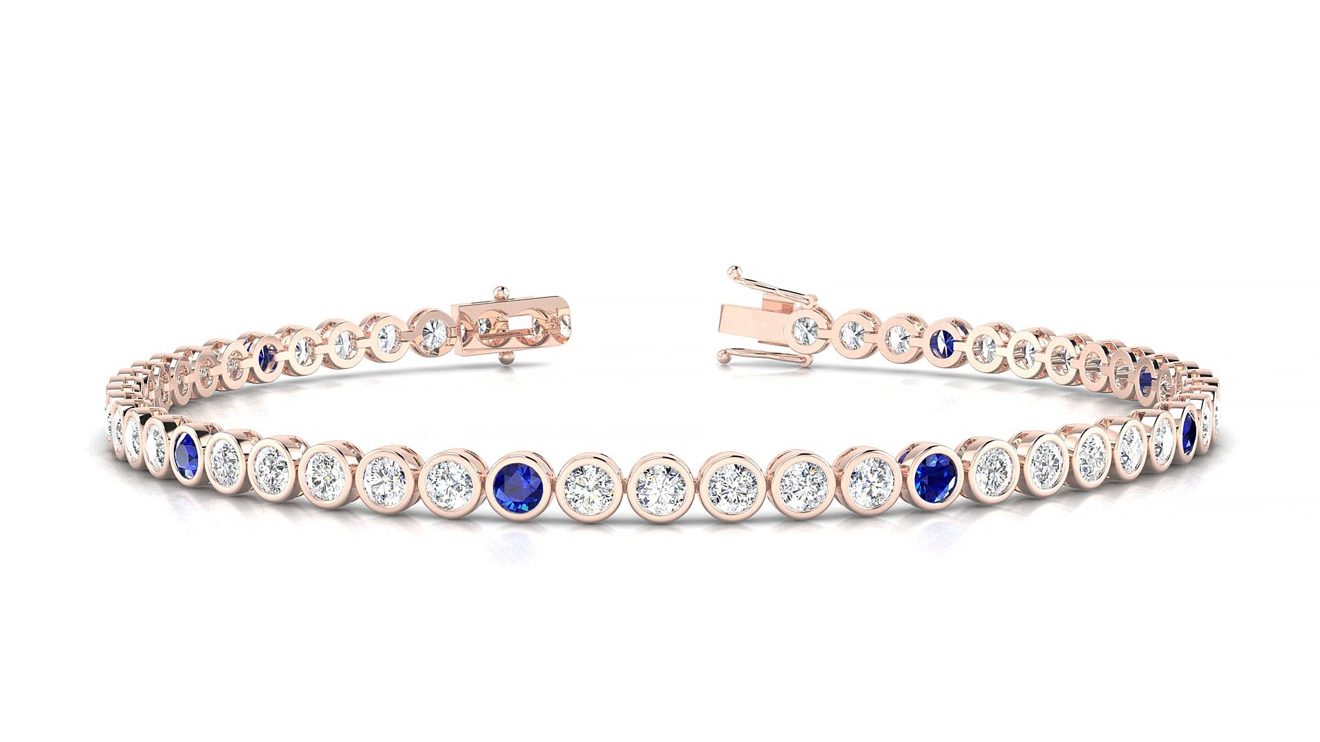 Avila 1-5 | 18k Rose Gold 2.5 mm Round Natural Sapphire & Diamond 15 cm Tennis Bracelet