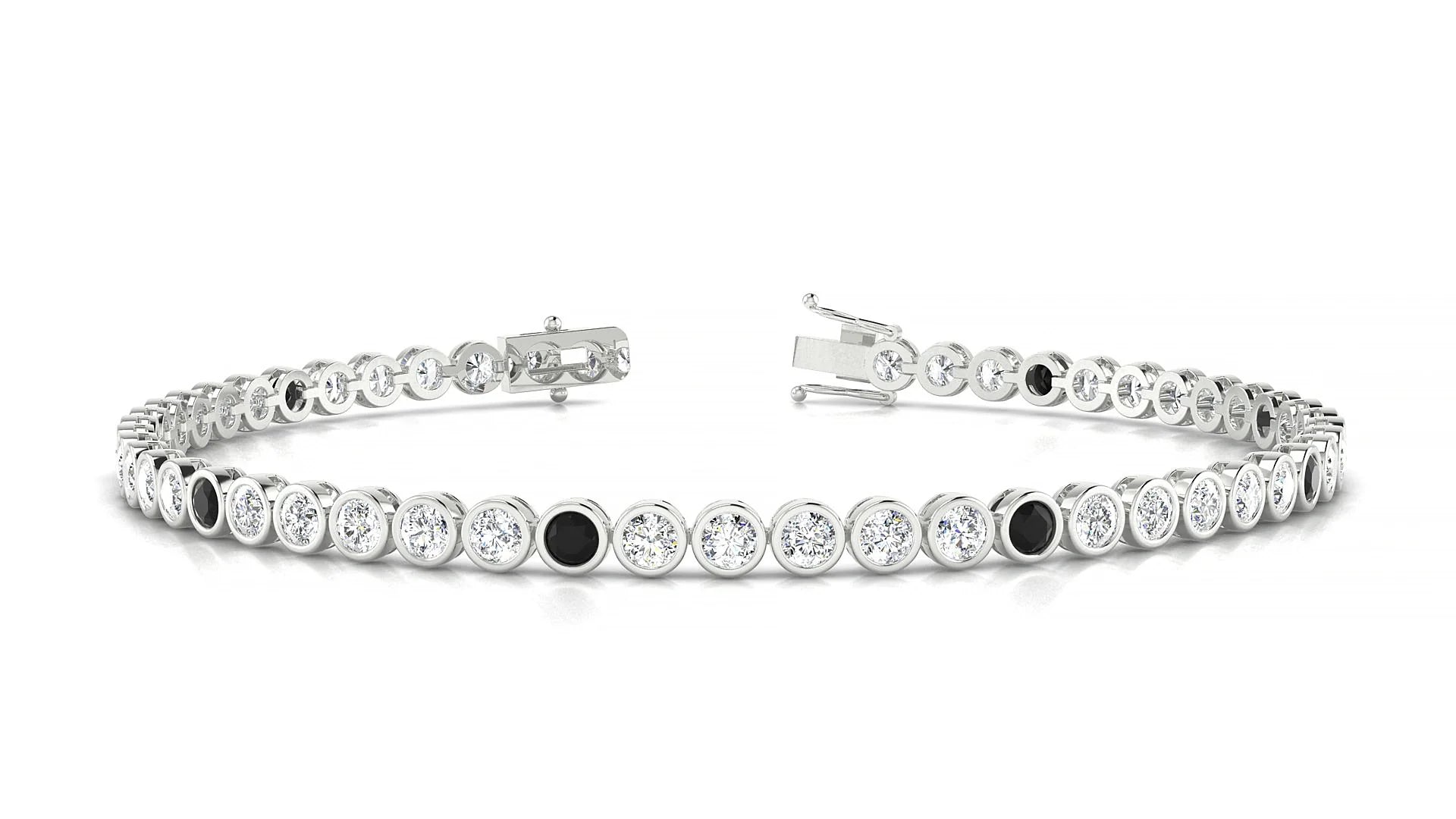 Avila 1-5 | 18k White Gold 2.5 mm Round Natural Black Diamond & Diamond Tennis Bracelet