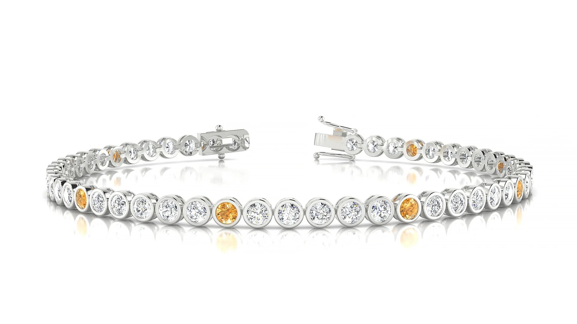 Avila 1-5 | 18k White Gold 2.5 mm Round Natural Citrine & Diamond Tennis Bracelet