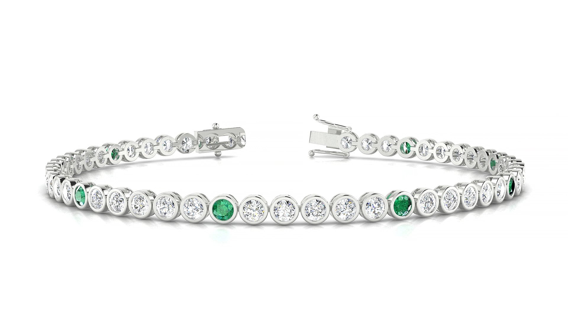Avila 1-5 | 18k White Gold 2.5 mm Round Natural Emerald & Diamond 16 cm Tennis Bracelet