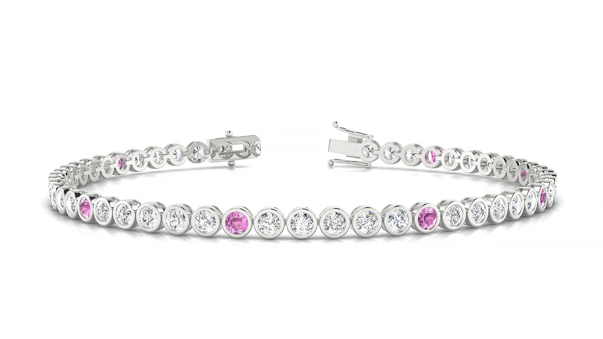 Avila 1-5 | 18k White Gold 2.5 mm Round Natural Pink Sapphire & Diamond 15 cm Tennis Bracelet