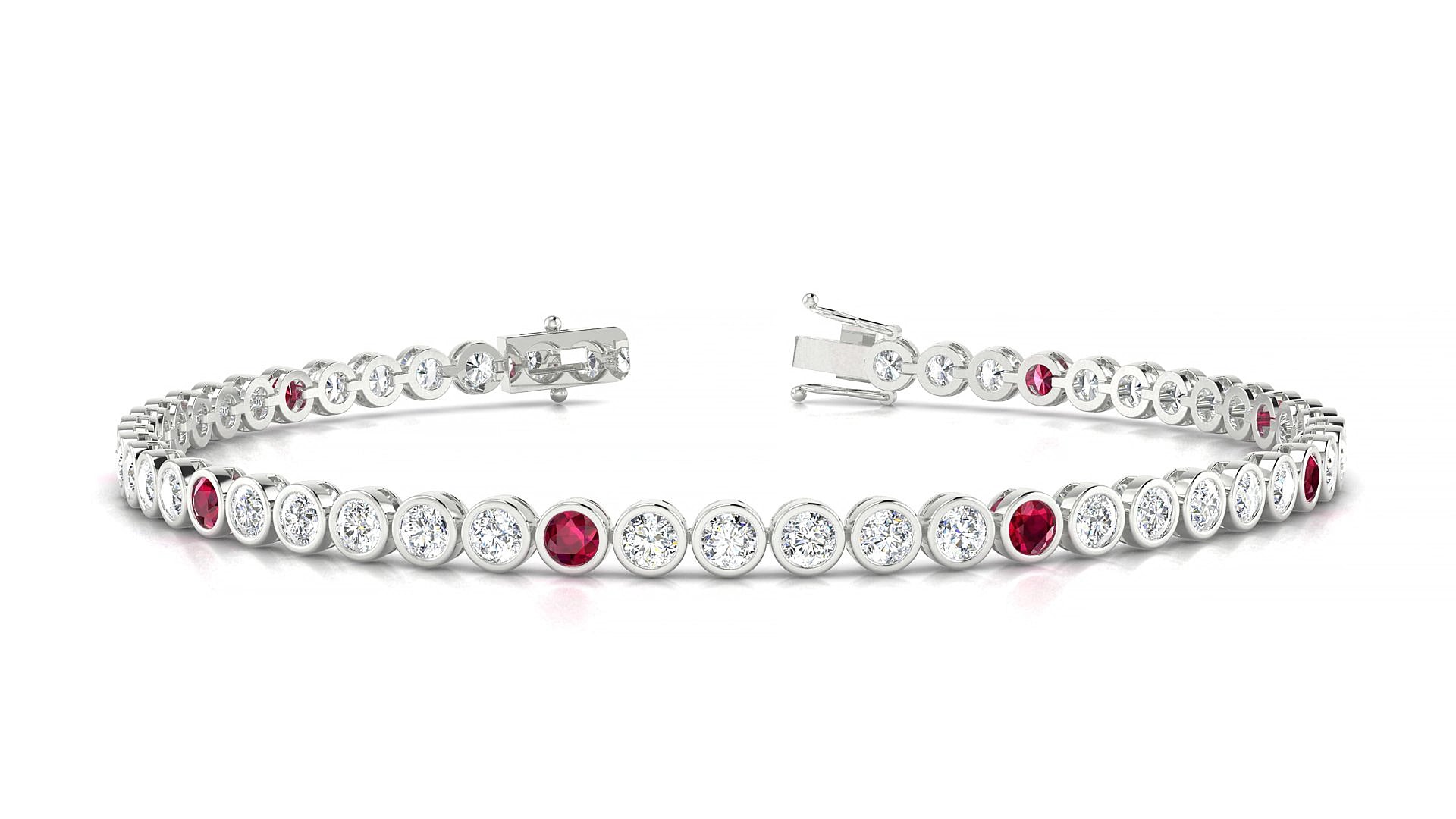 Avila 1-5 | 18k White Gold 2.5 mm Round Natural Ruby & Diamond 19 cm Tennis Bracelet