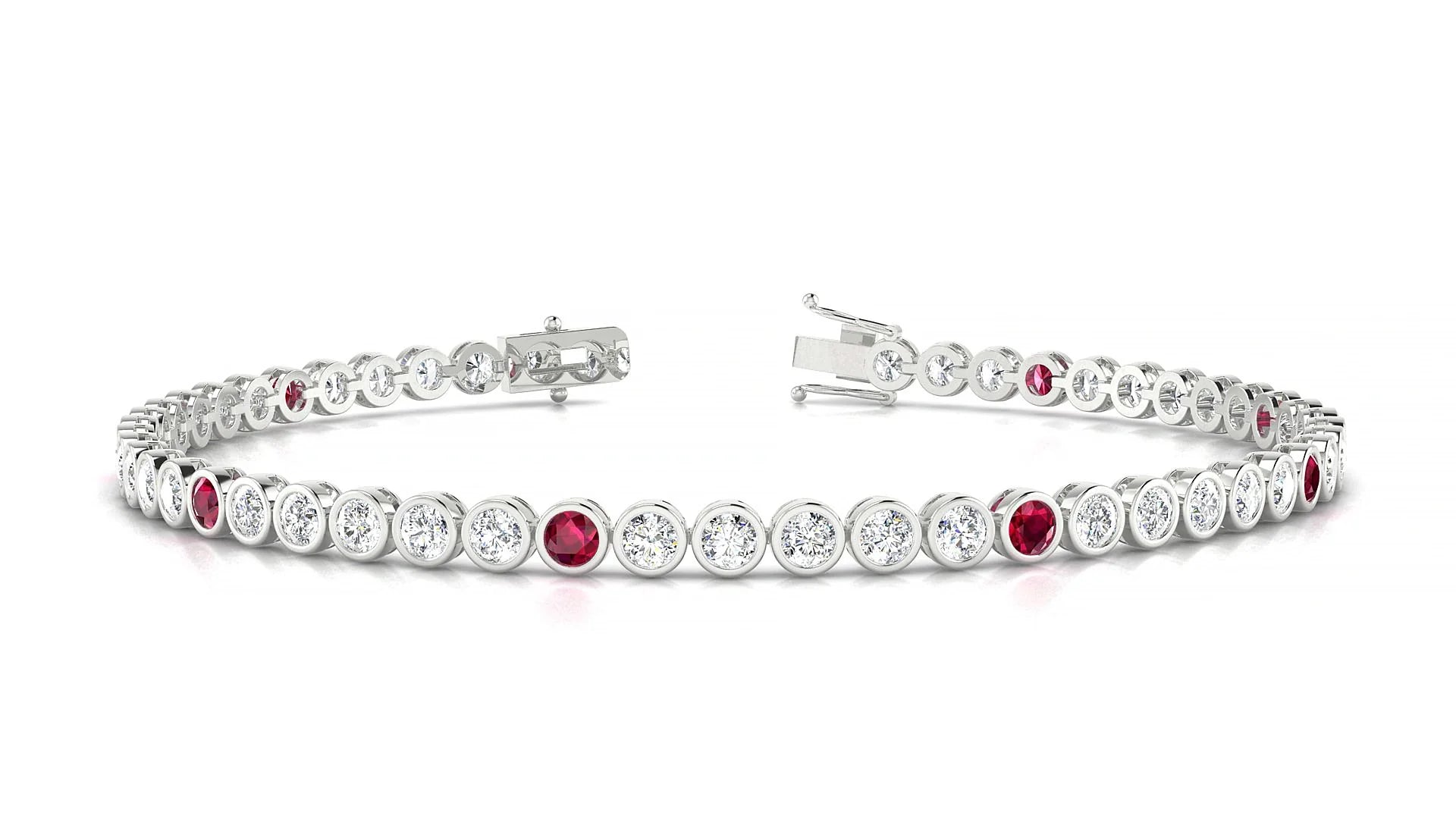 Avila 1-5 | 18k White Gold 2.5 mm Round Natural Ruby & Diamond Tennis Bracelet