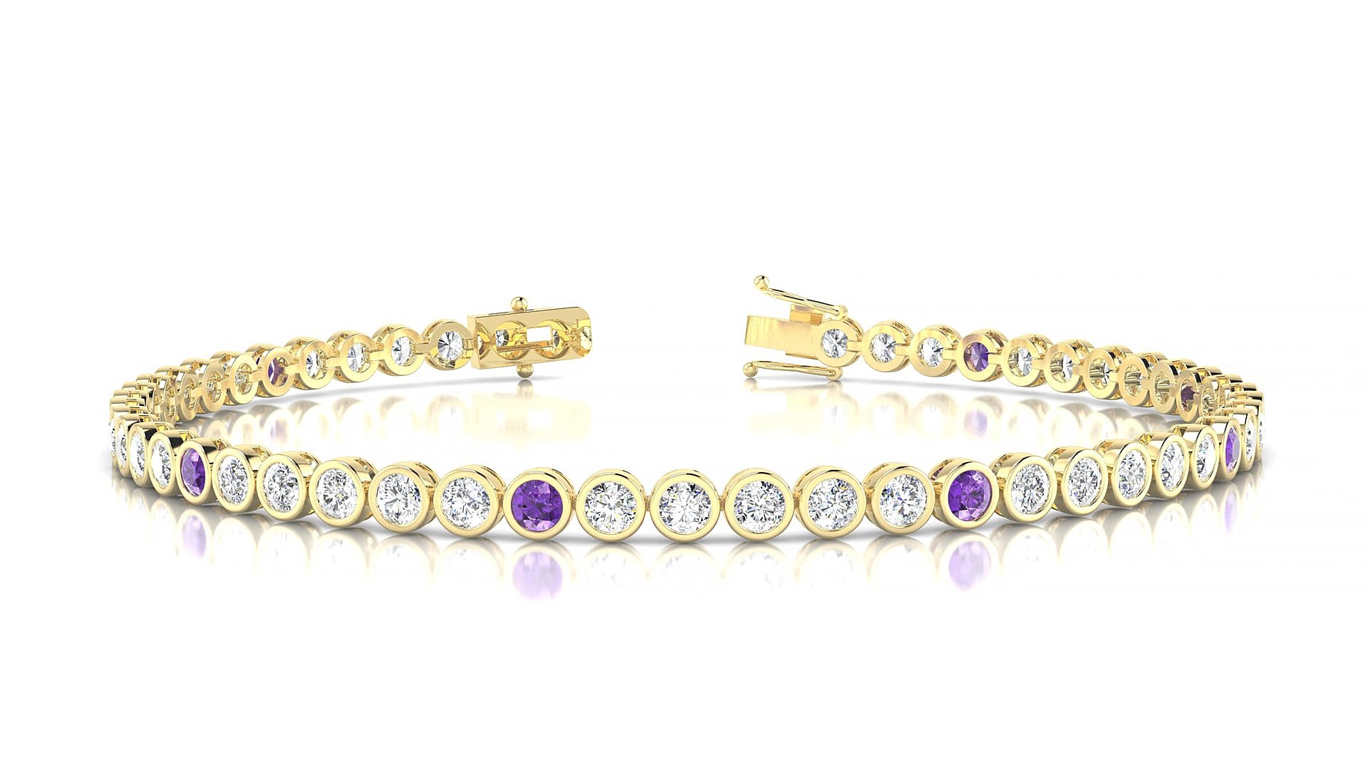 Avila 1-5 | 18k Yellow Gold 2.5 mm Round Natural Amethyst & Diamond 19 cm Tennis Bracelet
