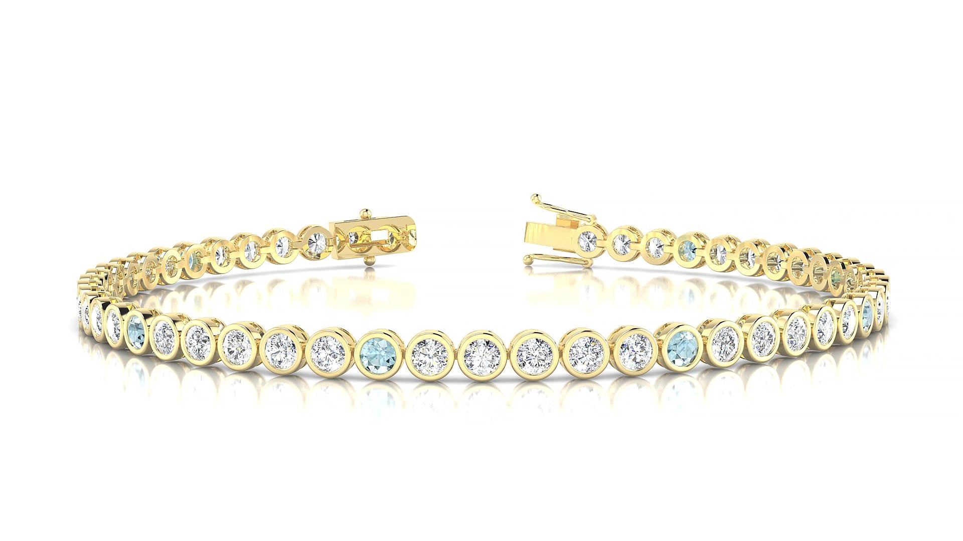 Avila 1-5 | 18k Yellow Gold 2.5 mm Round Natural Aquamarine & Diamond 18 cm Tennis Bracelet