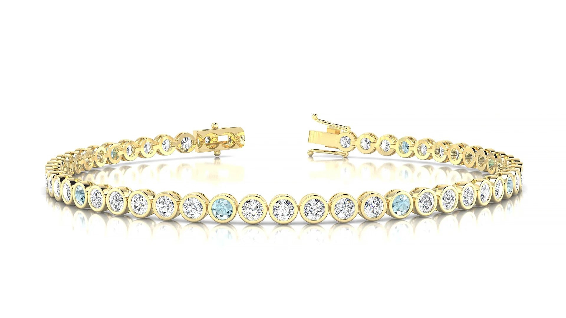 Avila 1-5 | 18k Yellow Gold 2.5 mm Round Natural Aquamarine & Diamond Tennis Bracelet