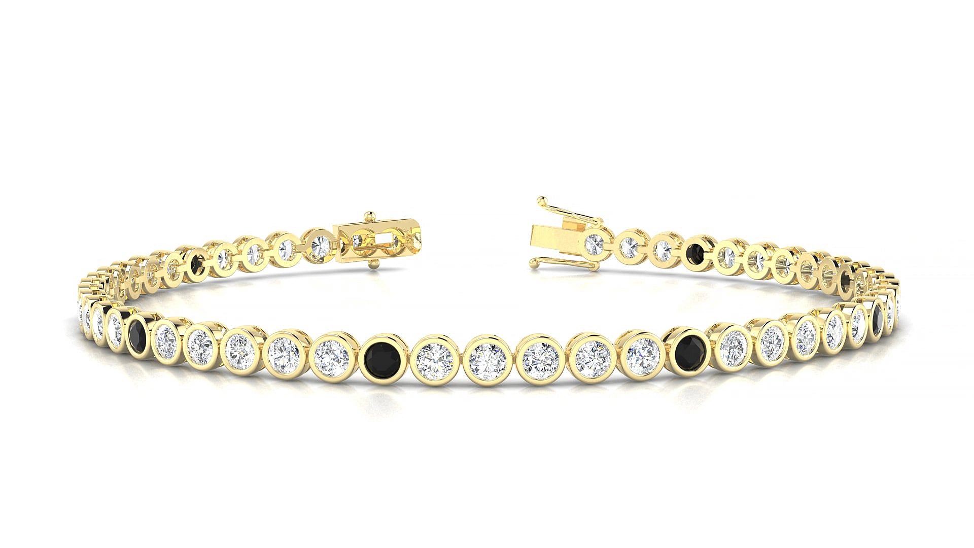 Avila 1-5 | 18k Yellow Gold 2.5 mm Round Natural Black Diamond & Diamond 19 cm Tennis Bracelet