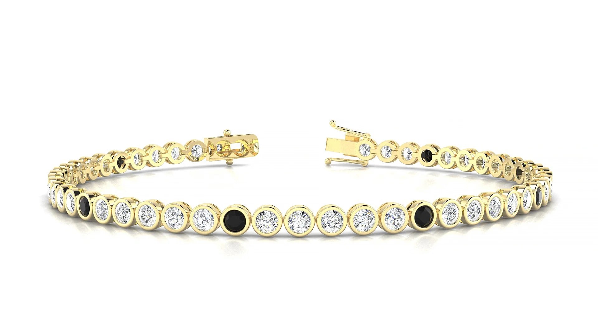 Avila 1-5 | 18k Yellow Gold 2.5 mm Round Natural Black Diamond & Diamond Tennis Bracelet