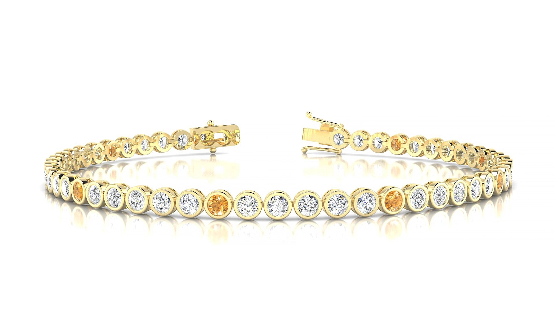 Avila 1-5 | 18k Yellow Gold 2.5 mm Round Natural Citrine & Diamond 18 cm Tennis Bracelet