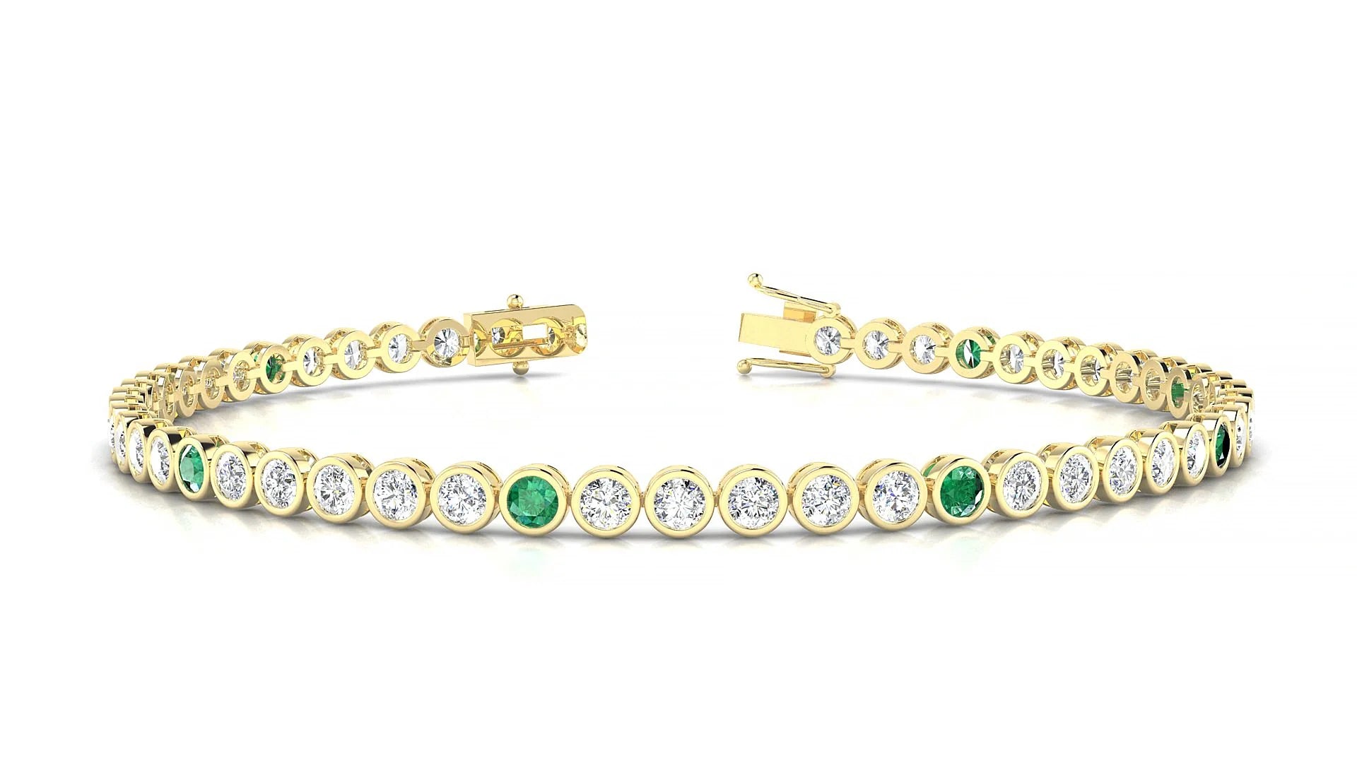 Avila 1-5 | 18k Yellow Gold 2.5 mm Round Natural Emerald & Diamond Tennis Bracelet