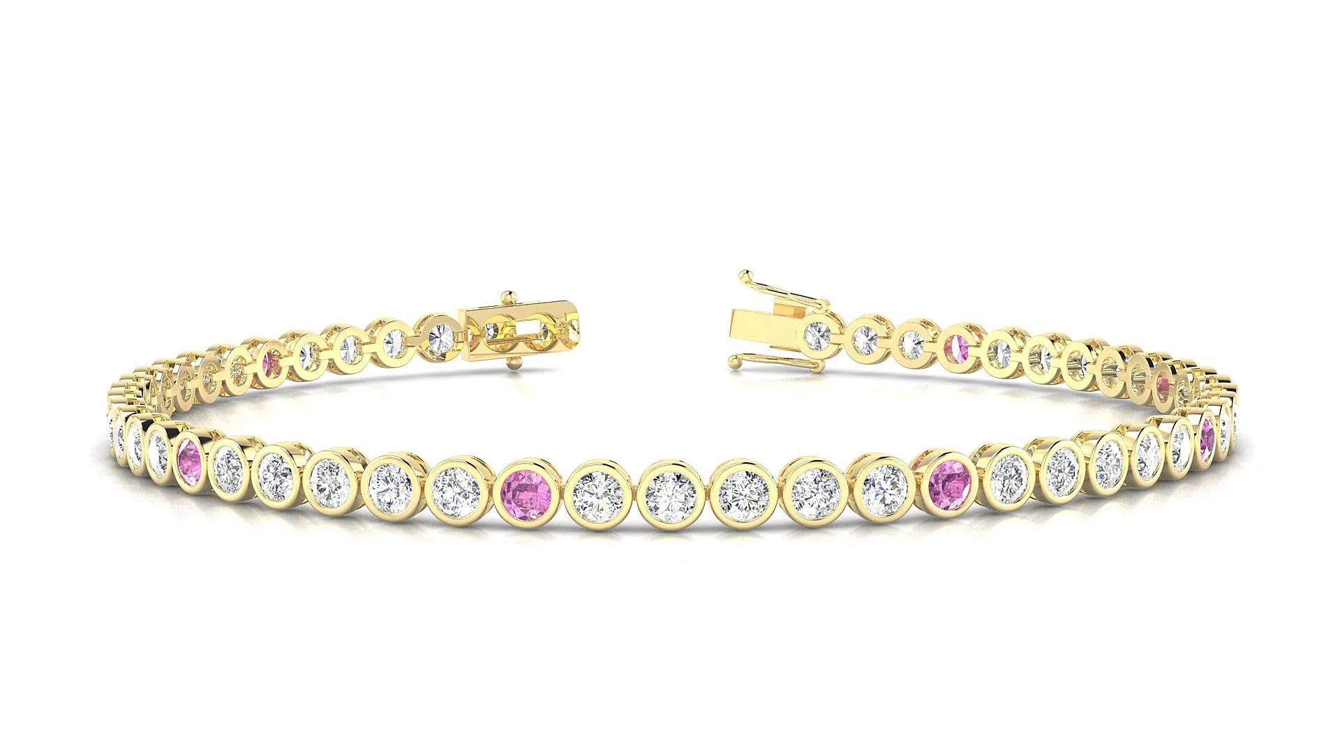 Avila 1-5 | 18k Yellow Gold 2.5 mm Round Natural Pink Sapphire & Diamond Tennis Bracelet