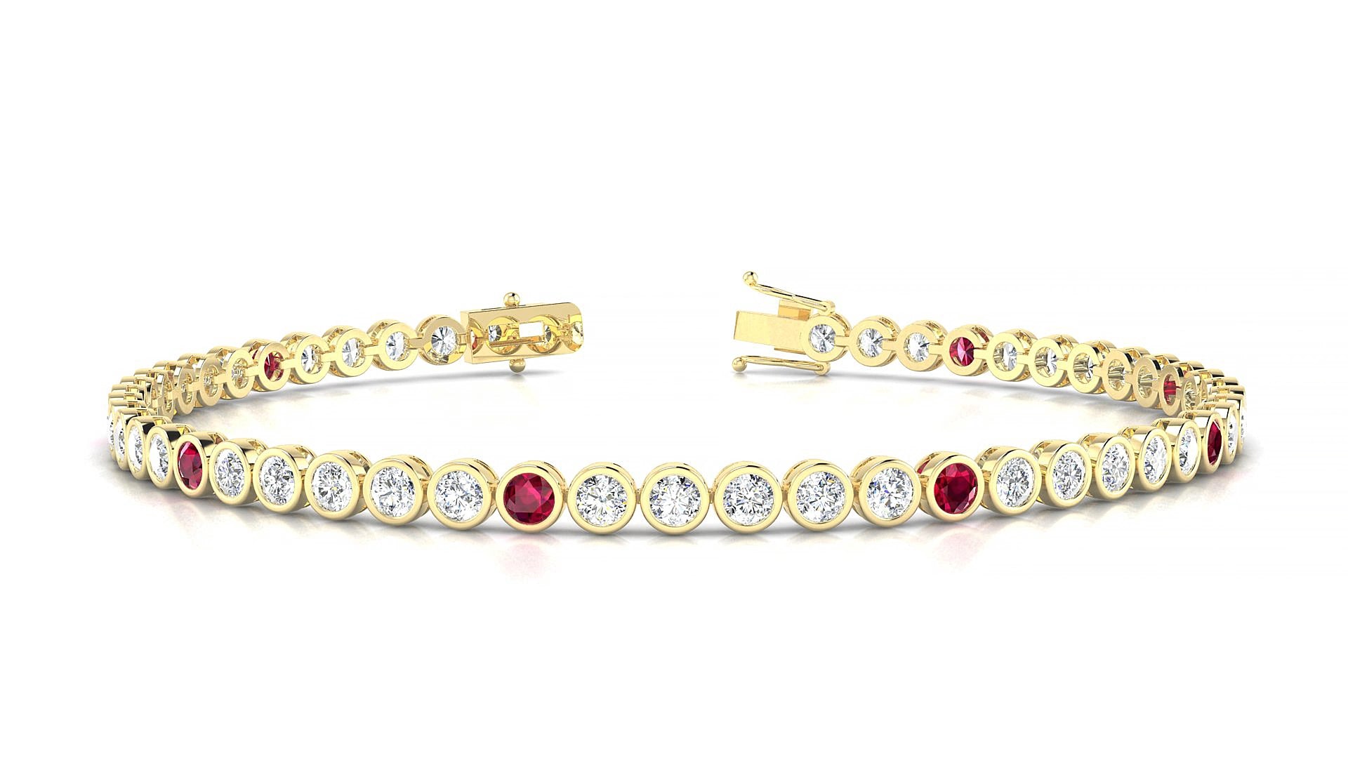 Avila 1-5 | 18k Yellow Gold 2.5 mm Round Natural Ruby & Diamond 15 cm Tennis Bracelet