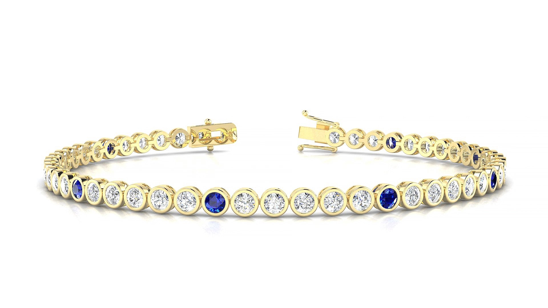 Avila 1-5 | 18k Yellow Gold 2.5 mm Round Natural Sapphire & Diamond 15 cm Tennis Bracelet