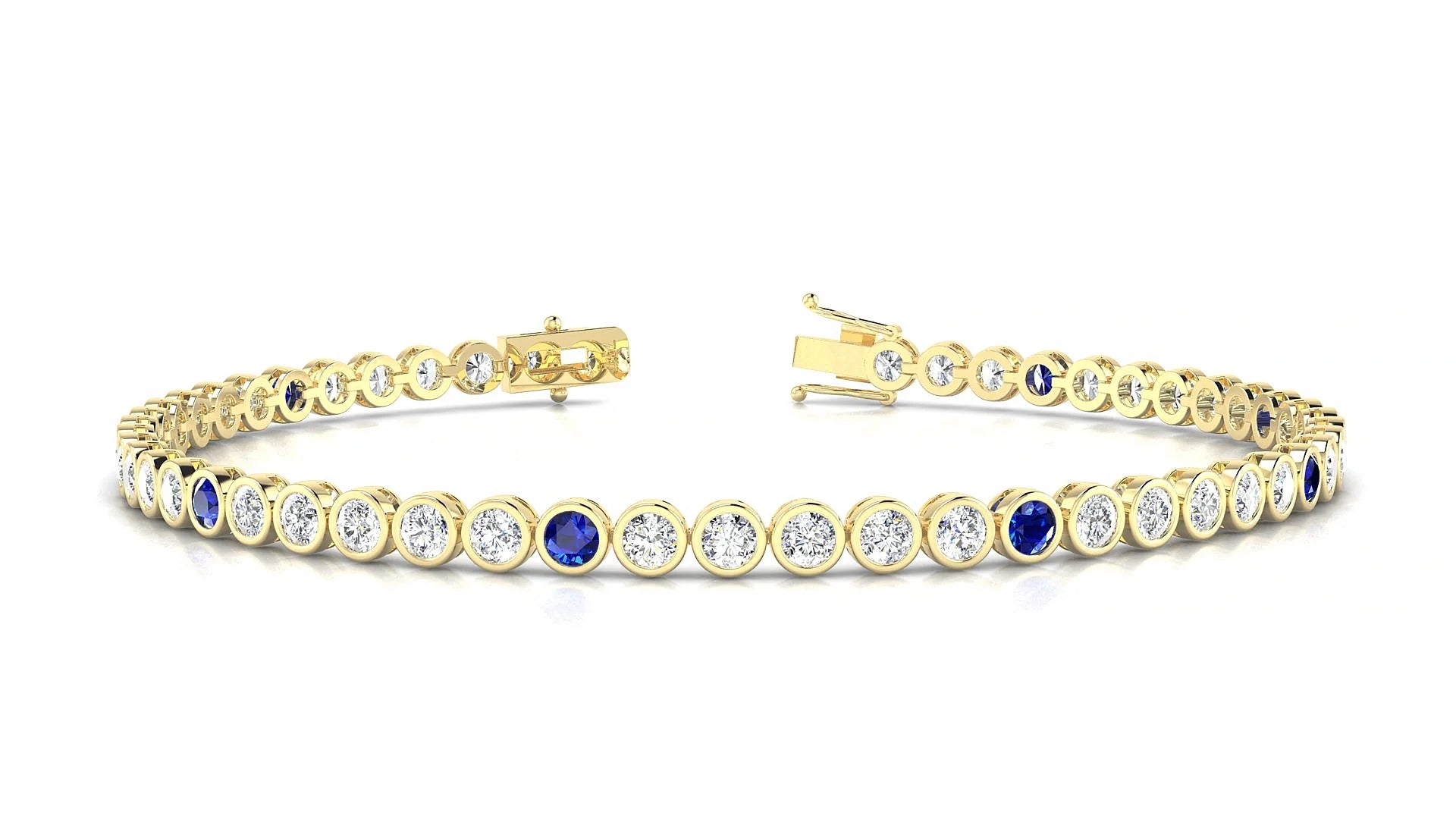 Avila 1-5 | 18k Yellow Gold 2.5 mm Round Natural Sapphire & Diamond Tennis Bracelet