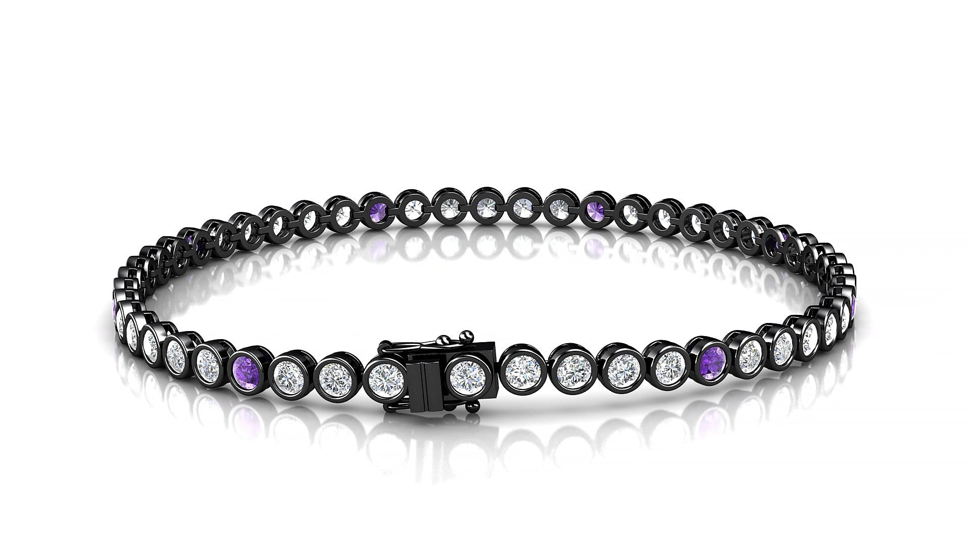 Avila 1-5 | 18k Black Gold 2.5 mm Round Natural Amethyst & Diamond 20 cm Tennis Bracelet