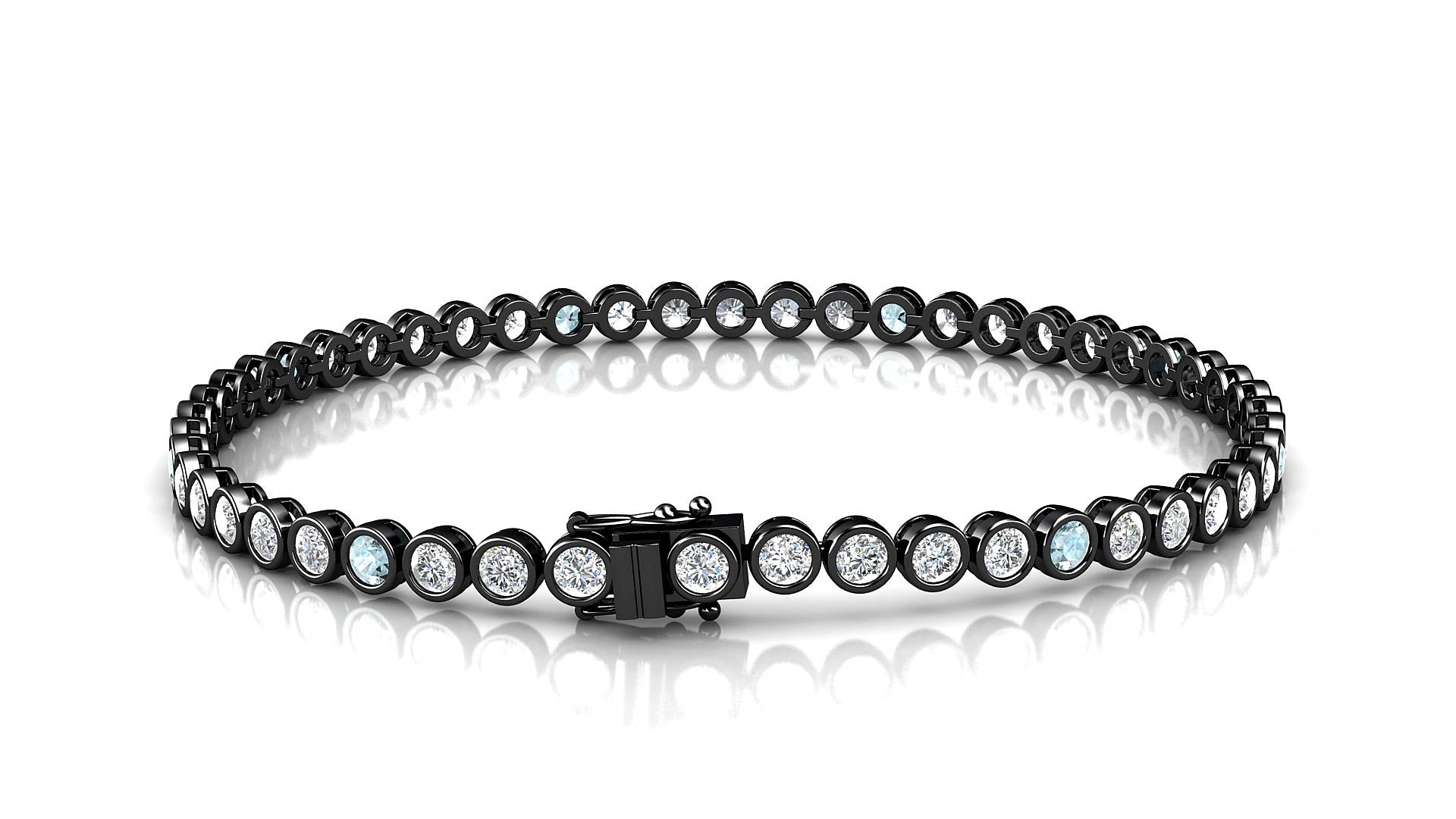 Avila 1-5 | 18k Black Gold 2.5 mm Round Natural Aquamarine & Diamond 17 cm Tennis Bracelet