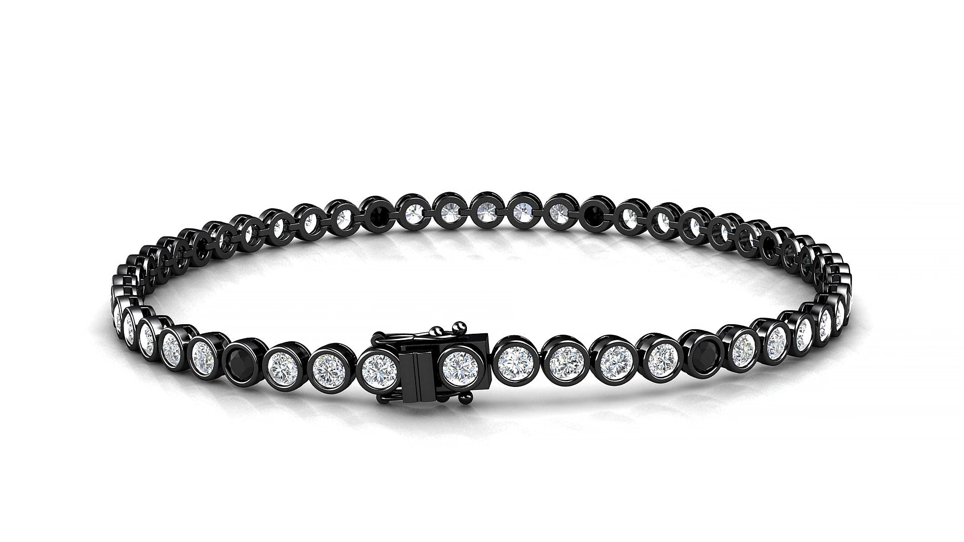 Avila 1-5 | 18k Black Gold 2.5 mm Round Natural Black Diamond & Diamond 15 cm Tennis Bracelet