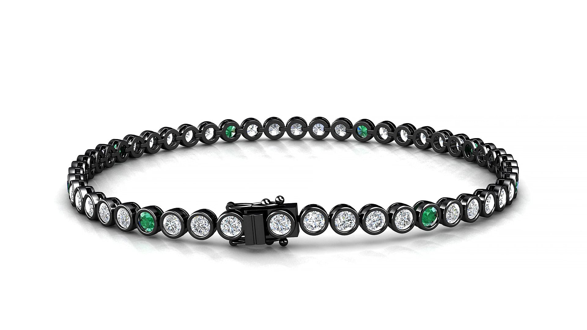 Avila 1-5 | 18k Black Gold 2.5 mm Round Natural Emerald & Diamond 15 cm Tennis Bracelet