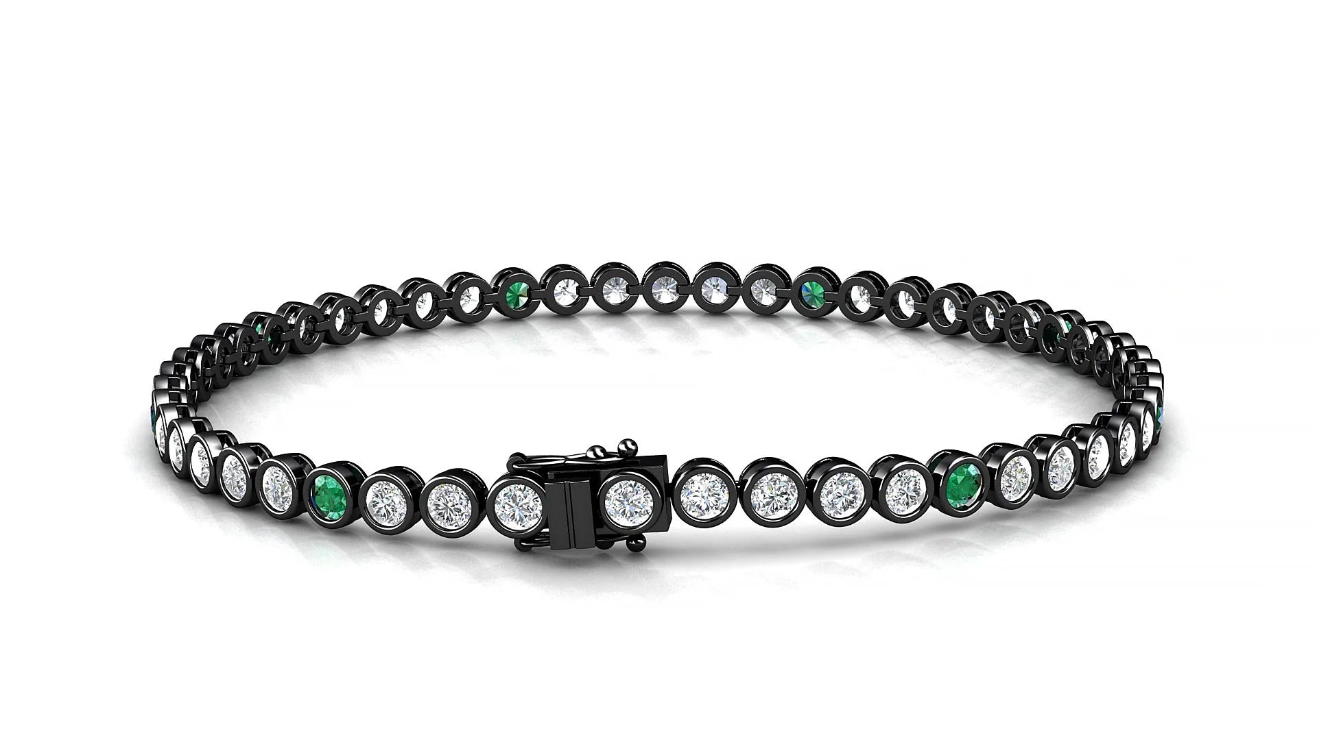 Avila 1-5 | 18k Black Gold 2.5 mm Round Natural Emerald & Diamond Tennis Bracelet
