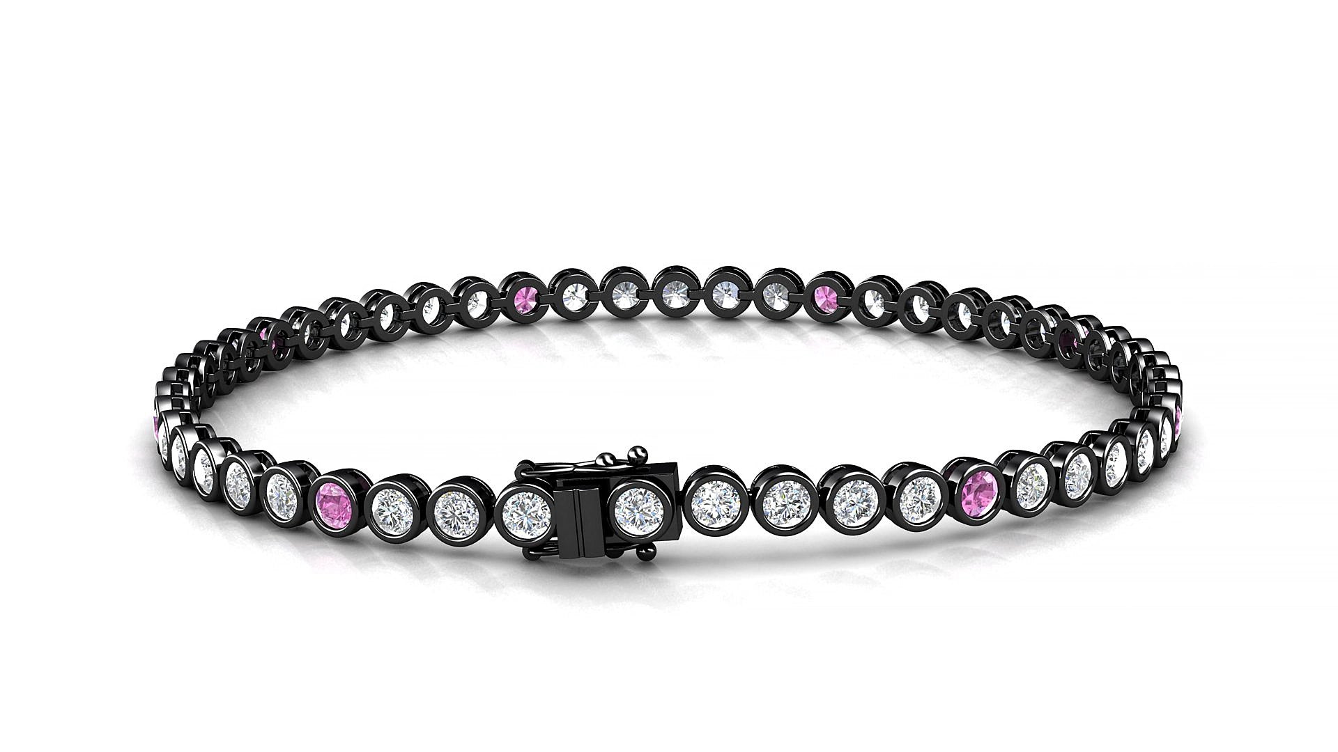 Avila 1-5 | 18k Black Gold 2.5 mm Round Natural Pink Sapphire & Diamond 15 cm Tennis Bracelet