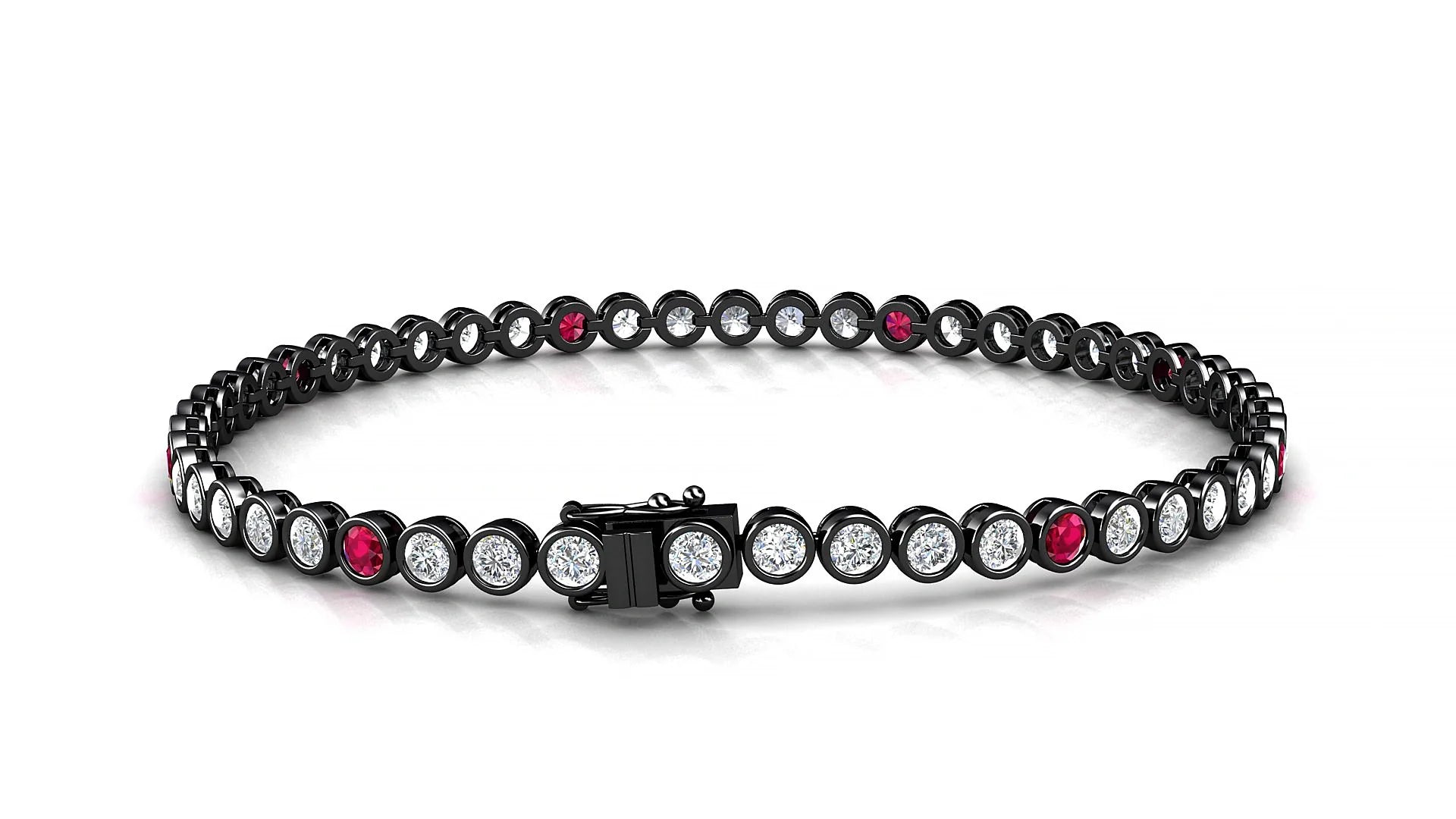 Avila 1-5 | 18k Black Gold 2.5 mm Round Natural Ruby & Diamond Tennis Bracelet