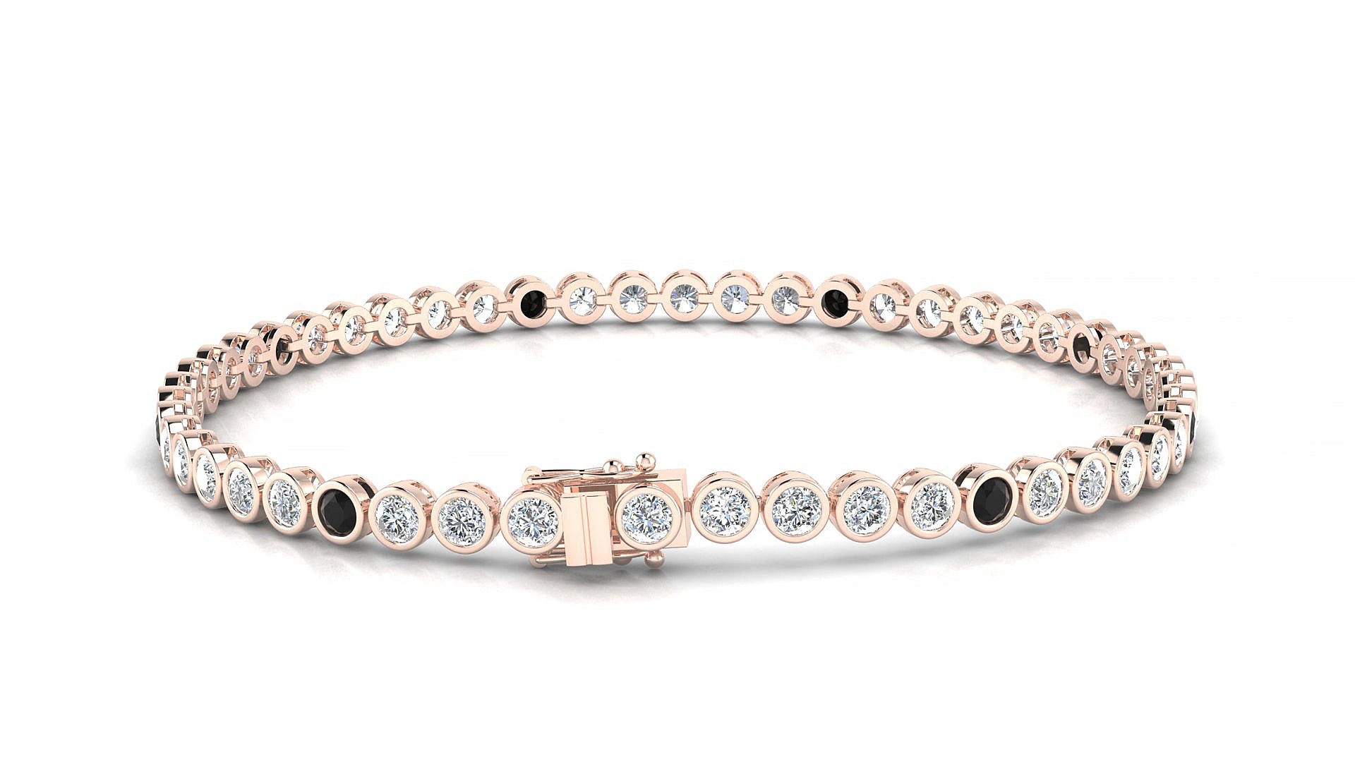 Avila 1-5 | 18k Rose Gold 2.5 mm Round Natural Black Diamond & Diamond 18 cm Tennis Bracelet