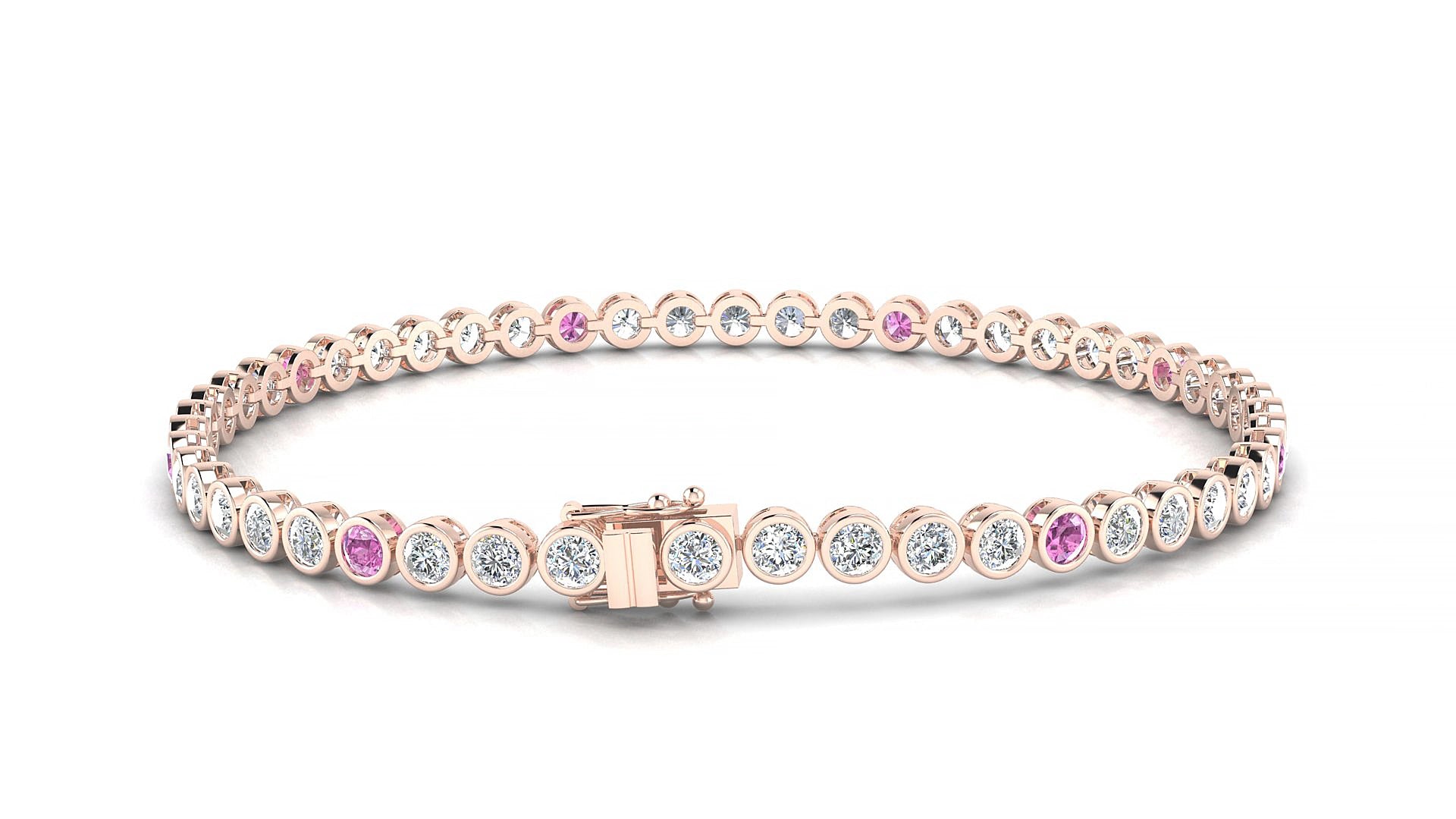 Avila 1-5 | 18k Rose Gold 2.5 mm Round Natural Pink Sapphire & Diamond 19 cm Tennis Bracelet