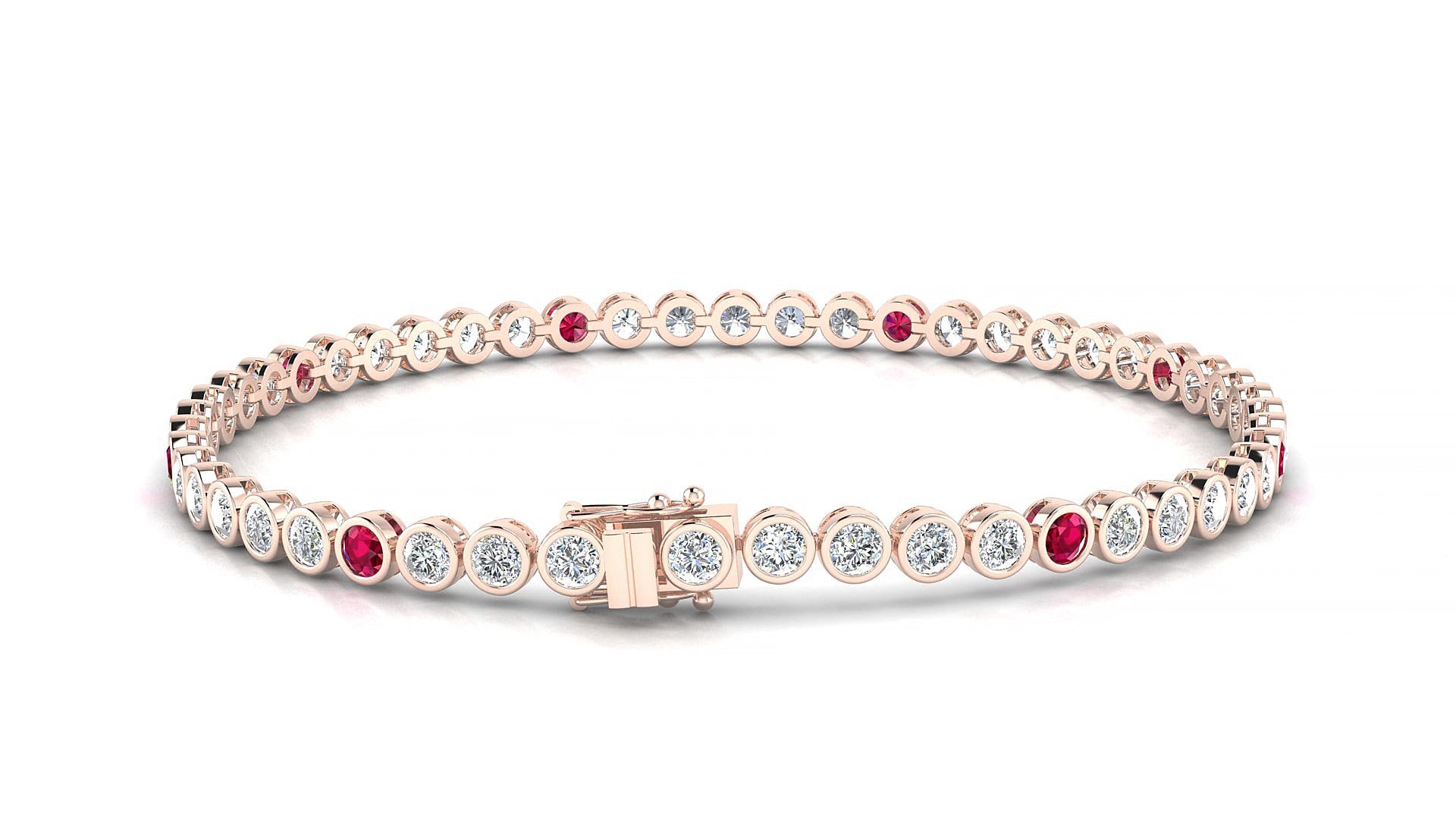 Avila 1-5 | 18k Rose Gold 2.5 mm Round Natural Ruby & Diamond 20 cm Tennis Bracelet