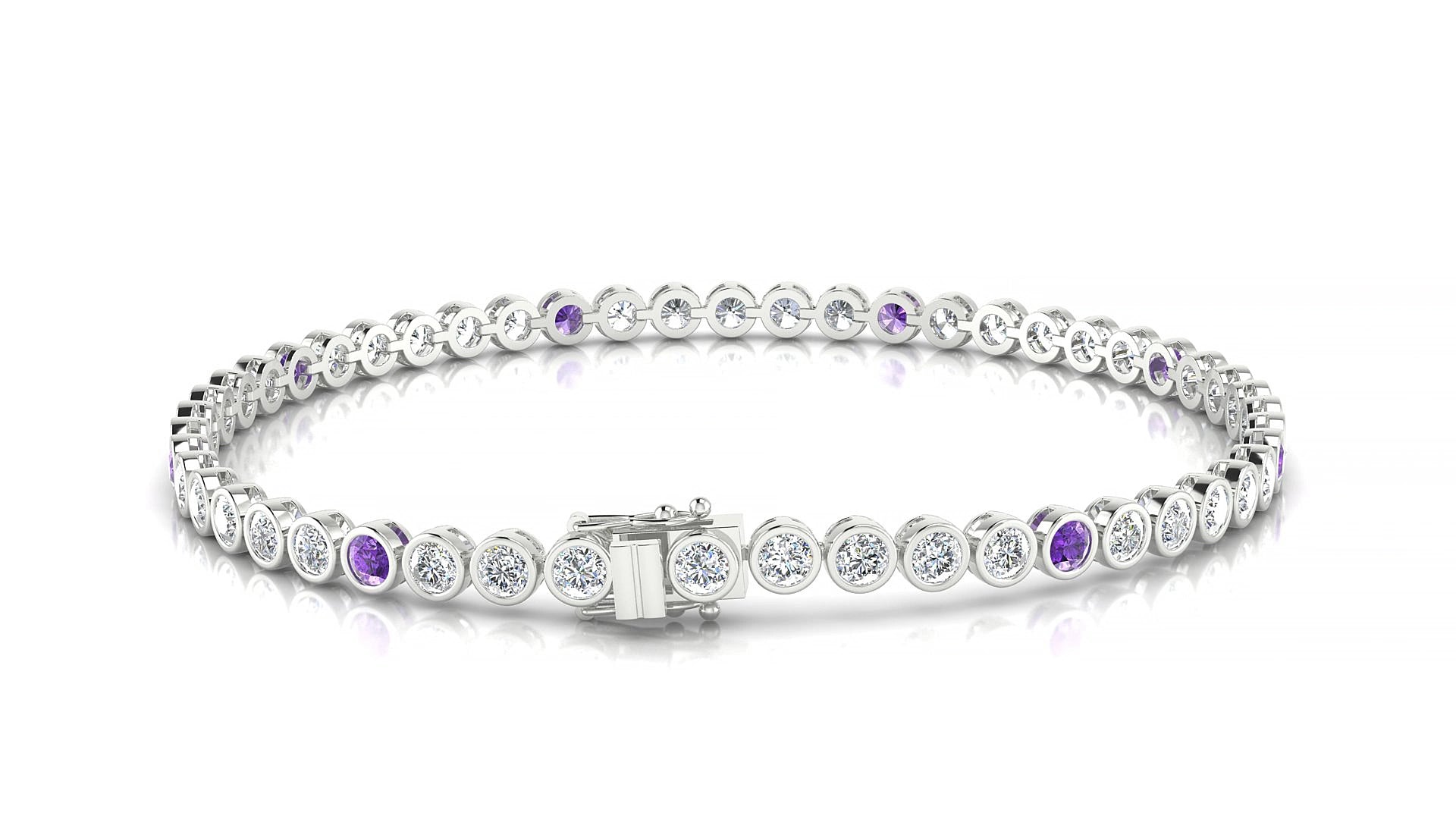 Avila 1-5 | 18k White Gold 2.5 mm Round Natural Amethyst & Diamond 17 cm Tennis Bracelet